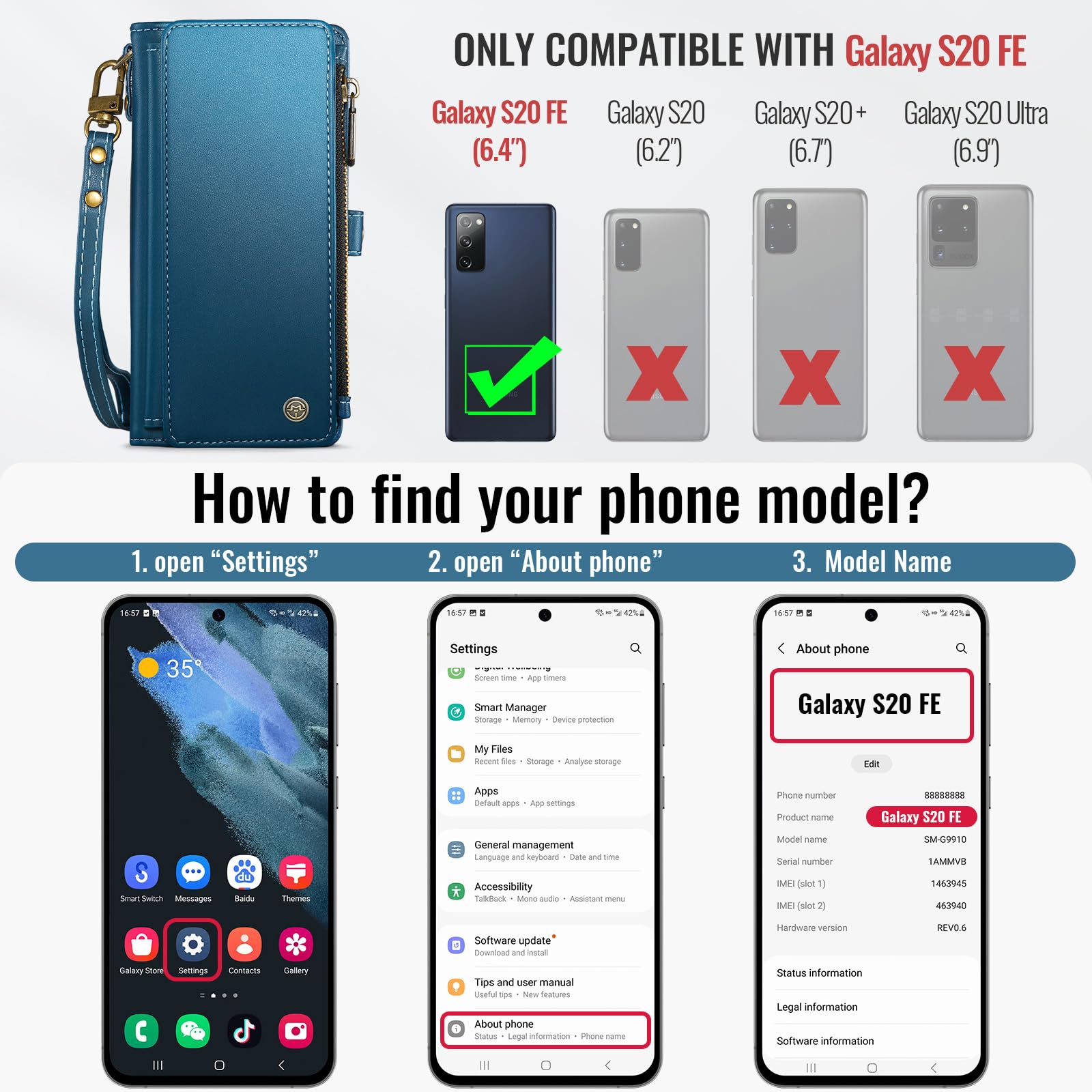 RFID Blocking PU Leather Wallet Case for Samsung Galaxy S20 FE 5G - Magnetic Snap Flip Cover with Card Holder & Zipper Pocket | Perfect for Daily Use, Travel, and Secure Contactless Payment Protection (Dark Blue)
