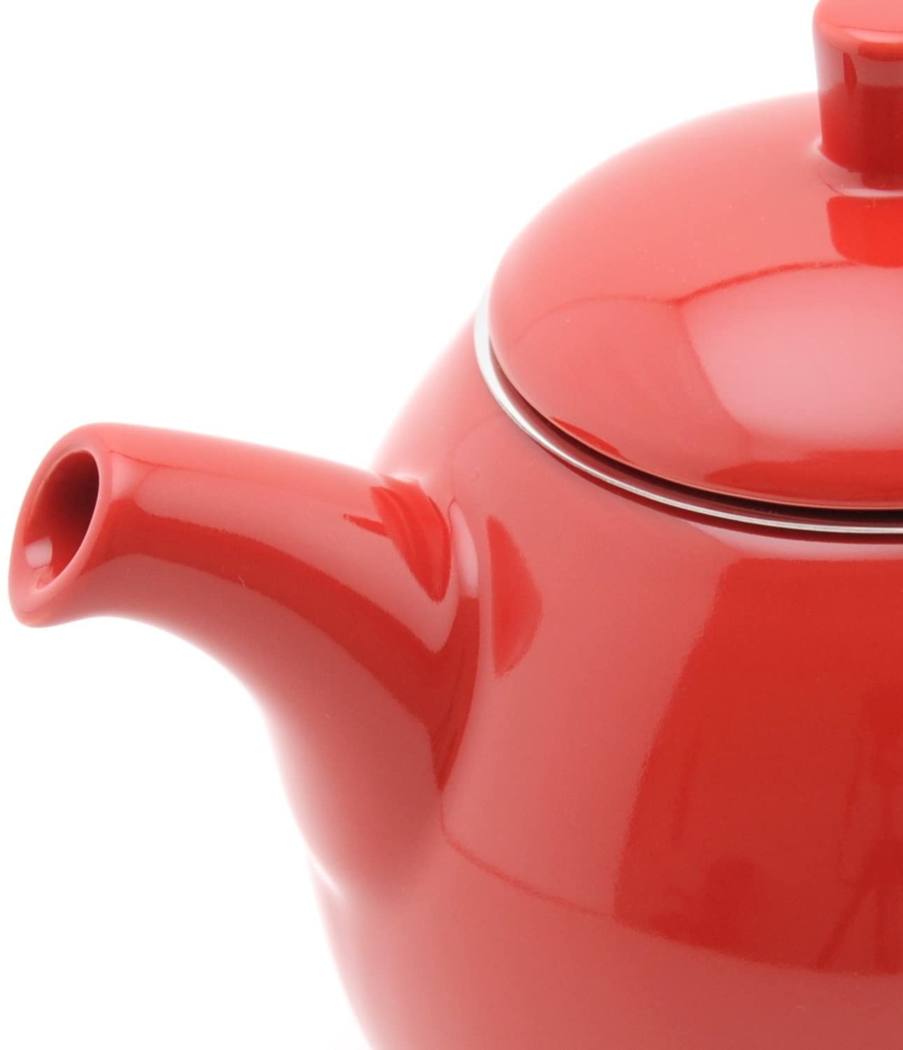 FORLIFE Curve Teapot with Removable Stainless Steel Infuser - 24oz/700ml Ceramic Teapot, Perfect for Loose Leaf Tea, Red - Ideal for Home, Office & Tea Parties