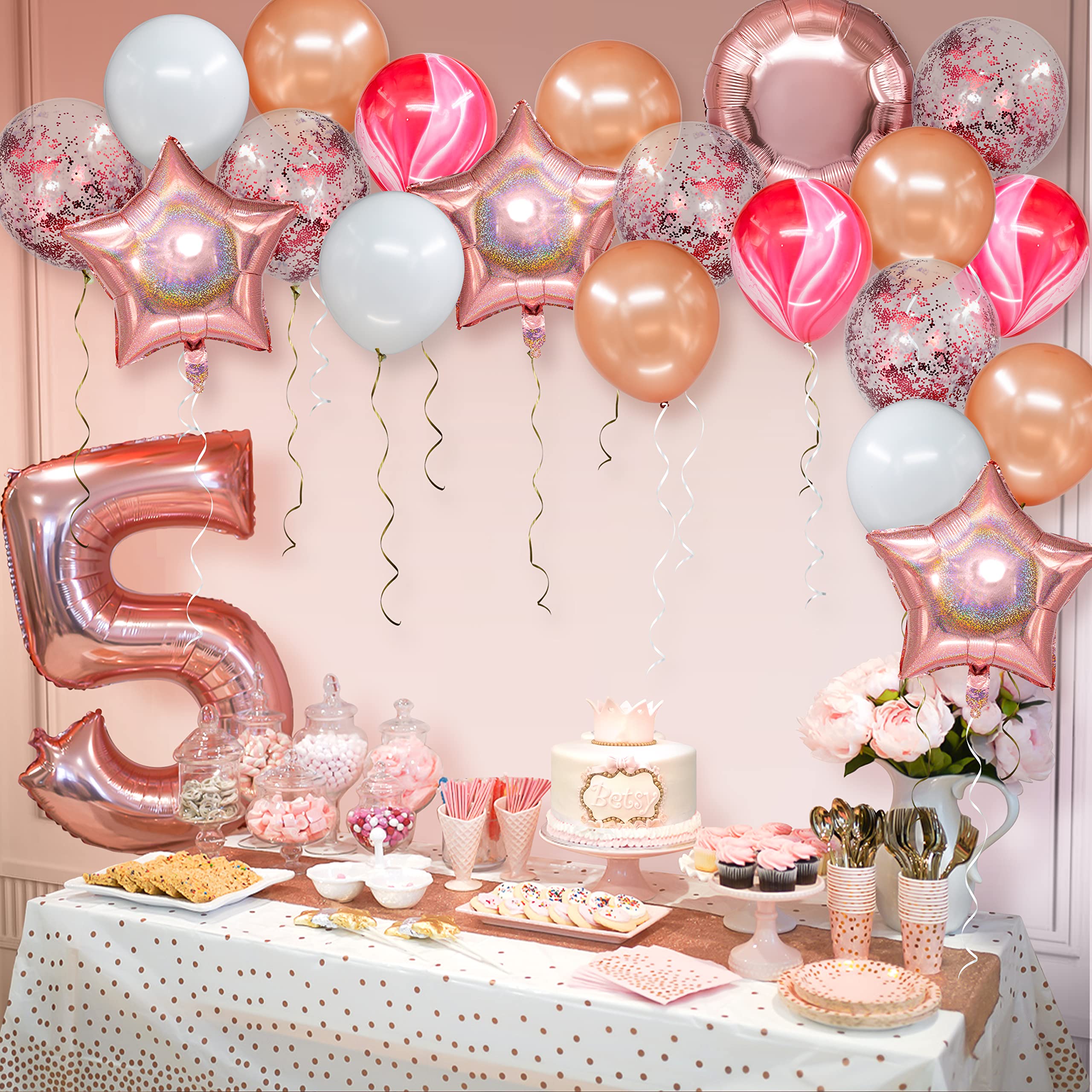 Rose Gold Balloon Garland Kit - 50PCS Rose Gold, Pink & White Balloons with Confetti for Birthday, Wedding, Engagement, Bridal & Baby Showers - Perfect for Party Backdrops, Photo Booths & Ceiling Decorations