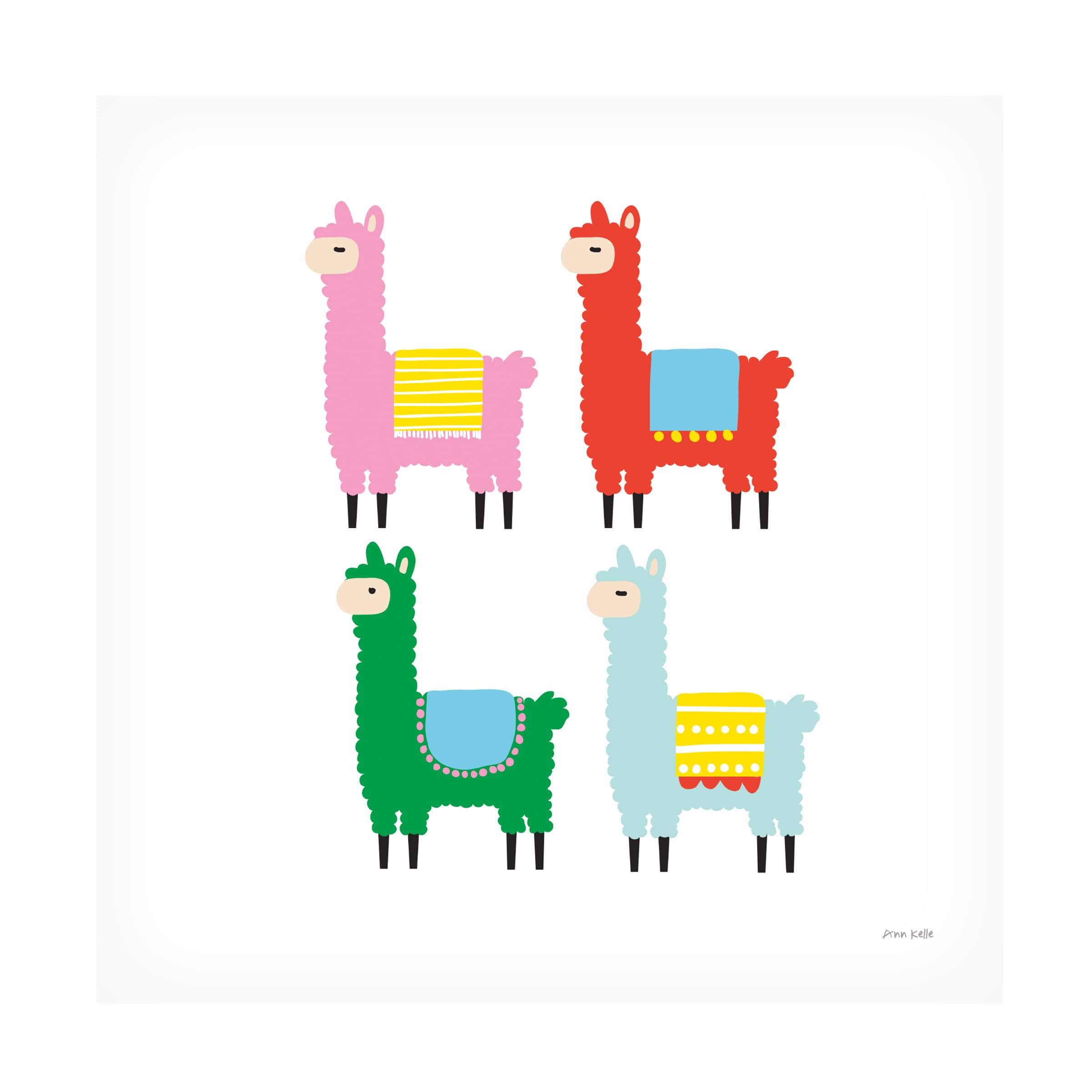 Ann Kelle 'The Llamas' 18x18 Canvas Wall Art - Vibrant Animal Print for Living Room, Nursery & Kids Bedroom Decor