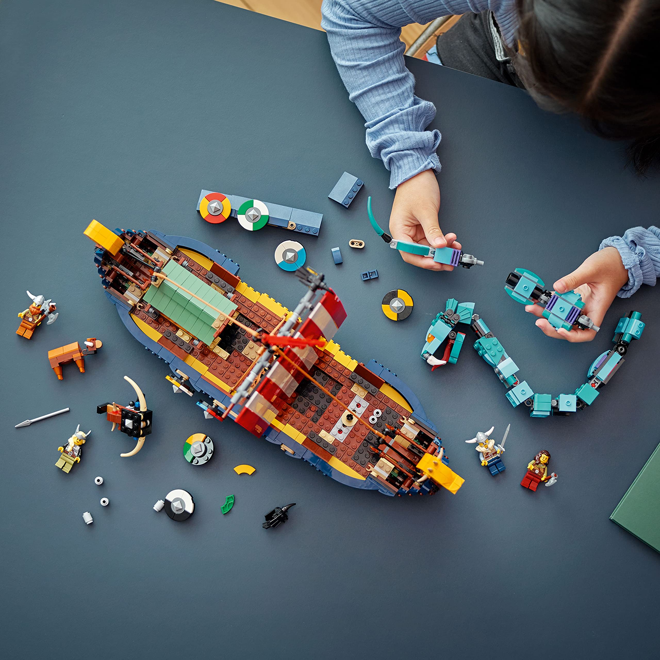 LEGO Creator 3-in-1 Viking Ship & Midgard Serpent Building Set - Convertible to Viking House or Fenris Wolf - Creative Construction Toy for Kids Ages 9+ - Perfect Gift for Boys & Girls - Fun Norse Mythology Adventure Play
