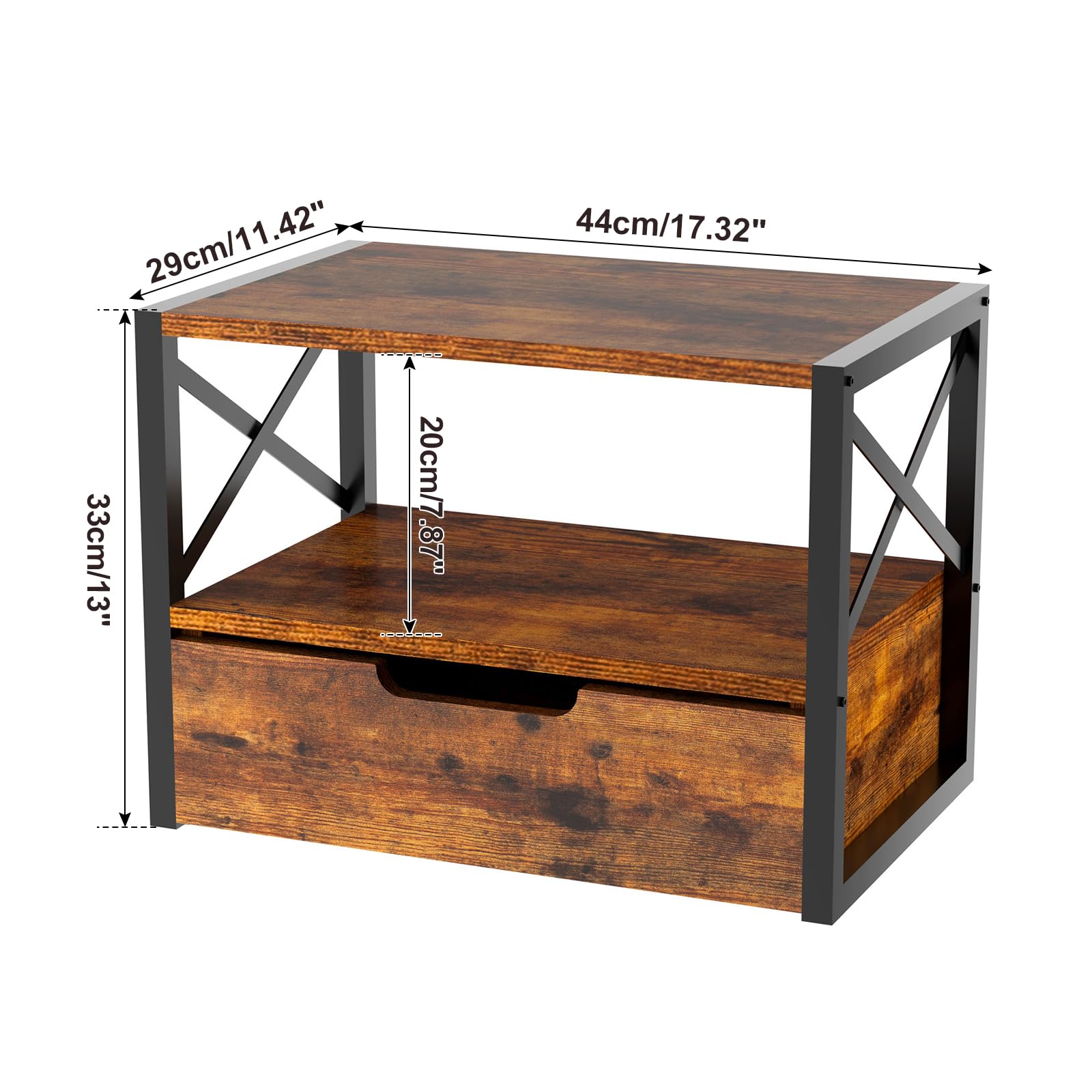IBUYKE 2-Tier Wooden Desktop Printer Stand with Storage Drawer - Multi-Purpose Desk Organizer for Fax Machine, Scanner, Books & Folders - Rustic Brown Home Office Furniture for Workspace Organization (UTLJ006H)