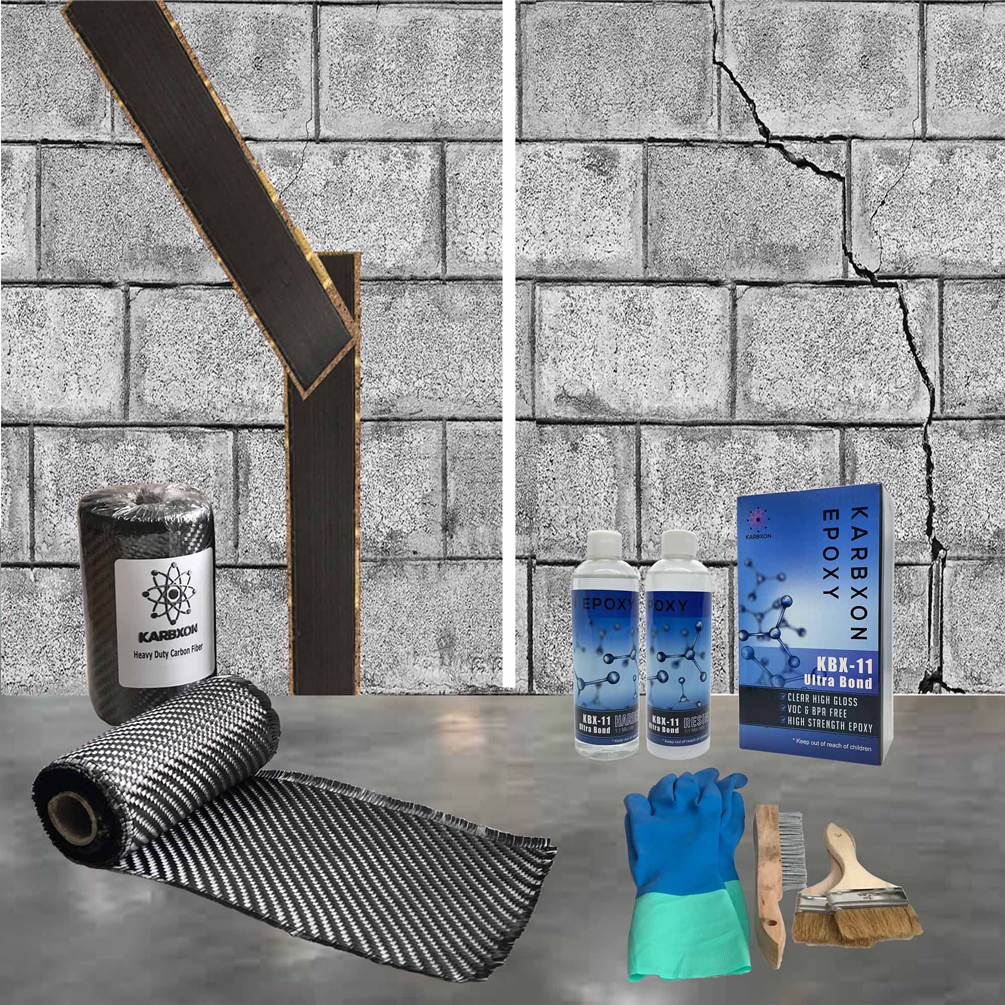 15 ft Carbon Fiber Basement Wall Crack Repair Kit - Strong Foundation Wall Reinforcement - Easy DIY Installation with Instructions - Perfect for Home Basement, Garage, and Structural Repairs