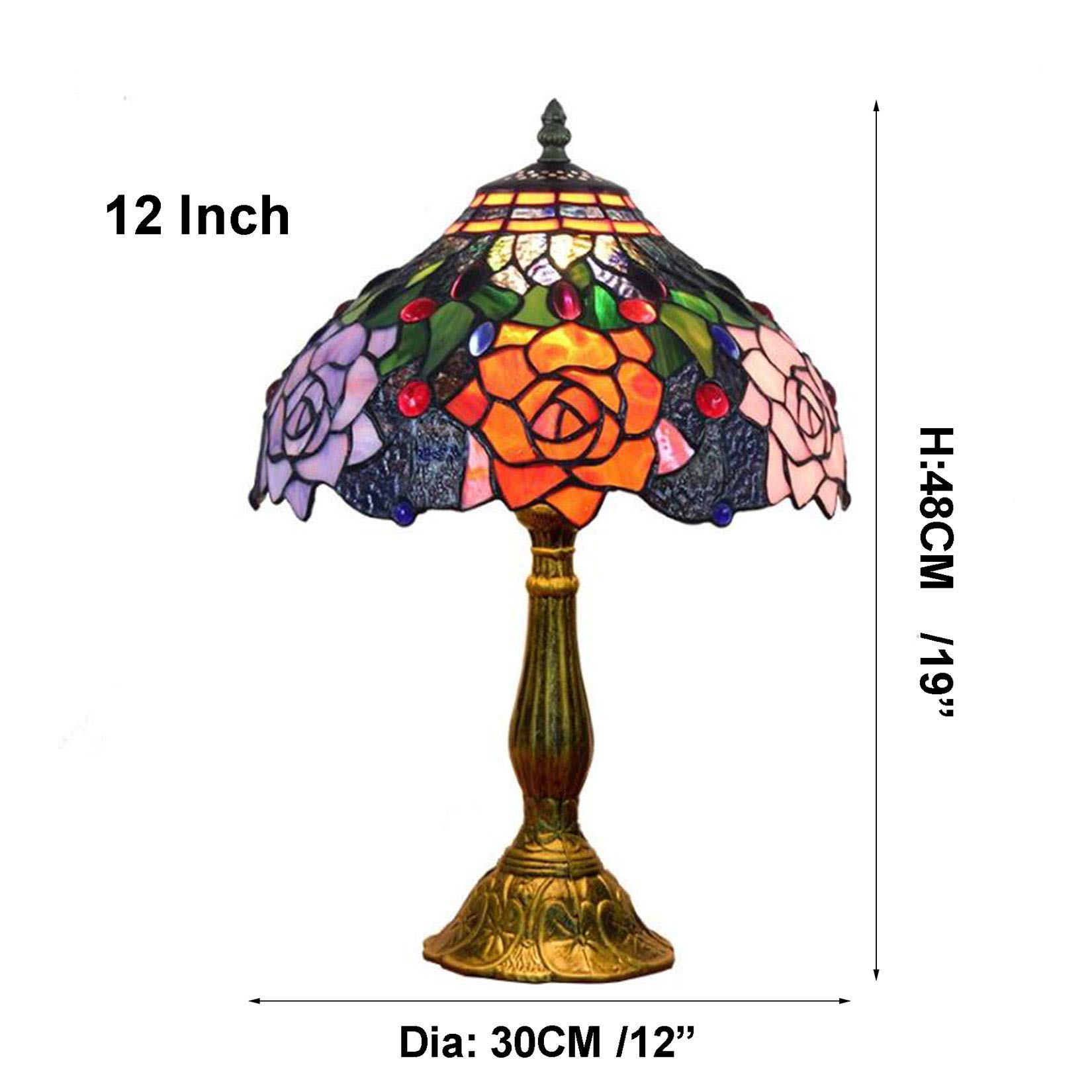 Tiffany Style Stained Glass Table Lamp - 12 Inch Purple Roses Design, Antique Desk Lamp for Living Room, Bedroom, Office | Perfect for Home Decor, Gift & Romantic Ambiance