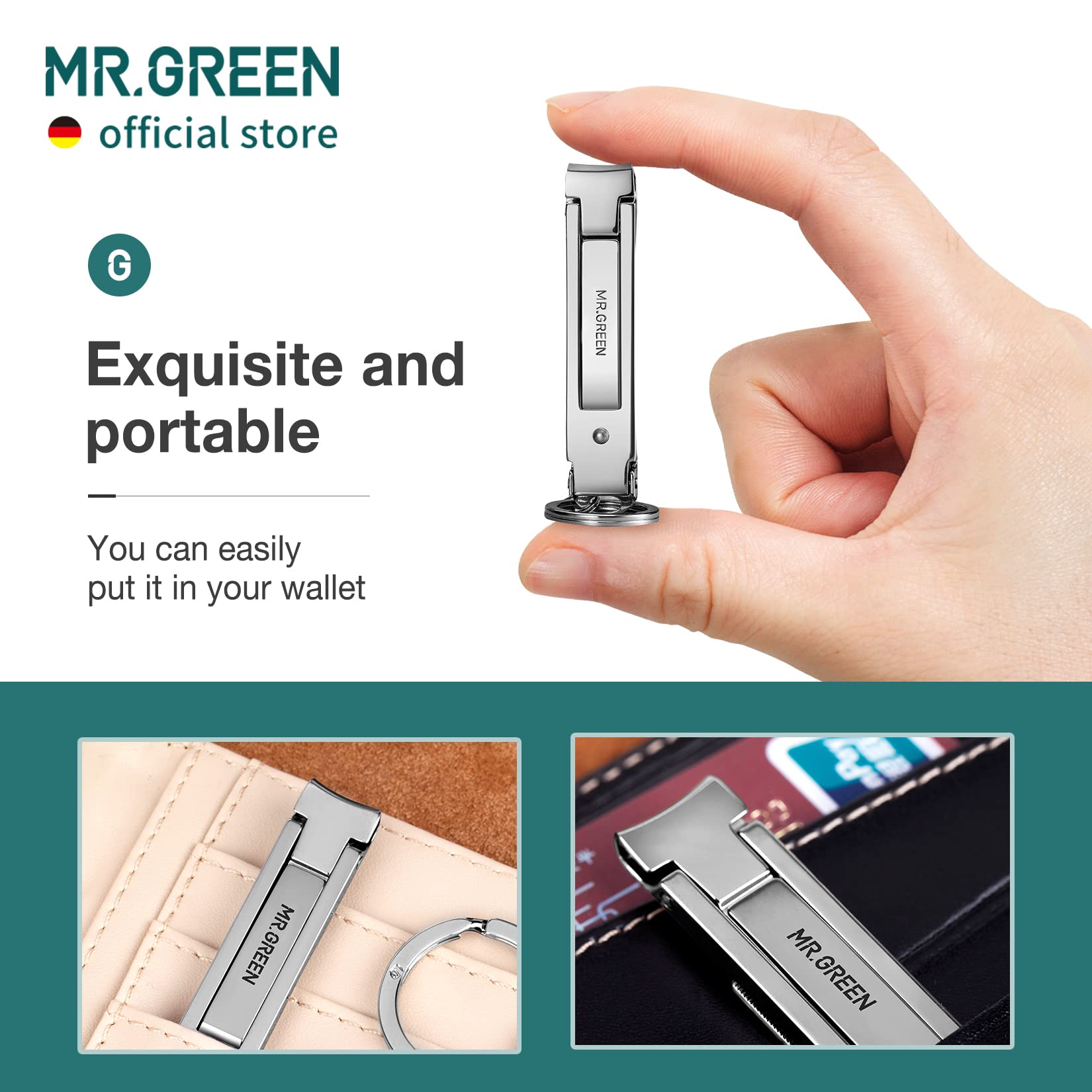 MR.GREEN Collapsible Nail Clippers - Compact Stainless Steel Travel Nail Scissors with Nail File | Portable Manicure Tools for Home, Travel & Gym | Eco-Friendly Packaging