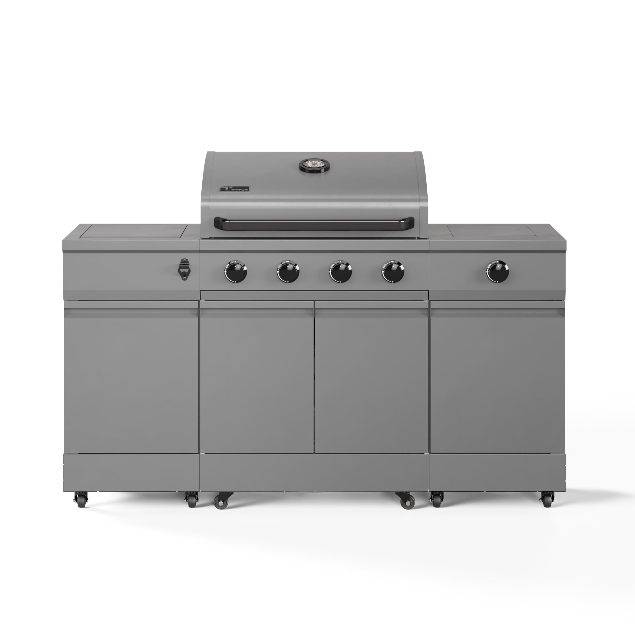 Tytus Fresno 60,000 BTU 5-Burner Propane or Natural Gas Outdoor Island Grill with Storage Cabinets - 864 sq. in. Cooking Area, 48,000 BTU Main Burner & 12,000 BTU Side Burner, Includes Ice Bucket - Perfect for Backyard BBQs, Pool Parties, and Outdoor Entertaining