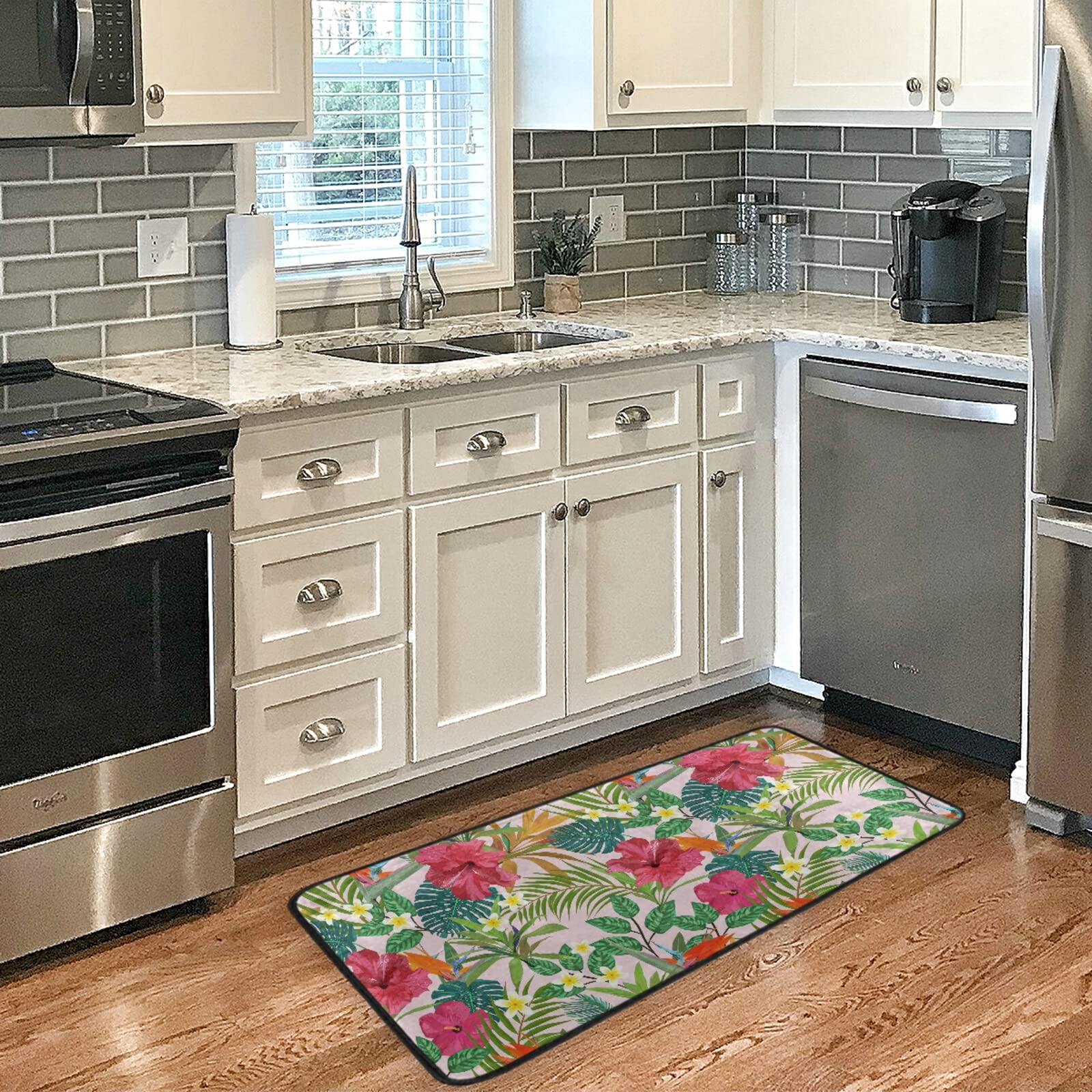 Non-Slip Washable Kitchen Rugs - Absorbent Floral Spring Red Floor Mats with Cushioning for Sink Area, Farmhouse Kitchen & Bathroom, 39x20 Inch Runner - Perfect for High-Traffic Areas, Spill Protection & Comfort While Cooking