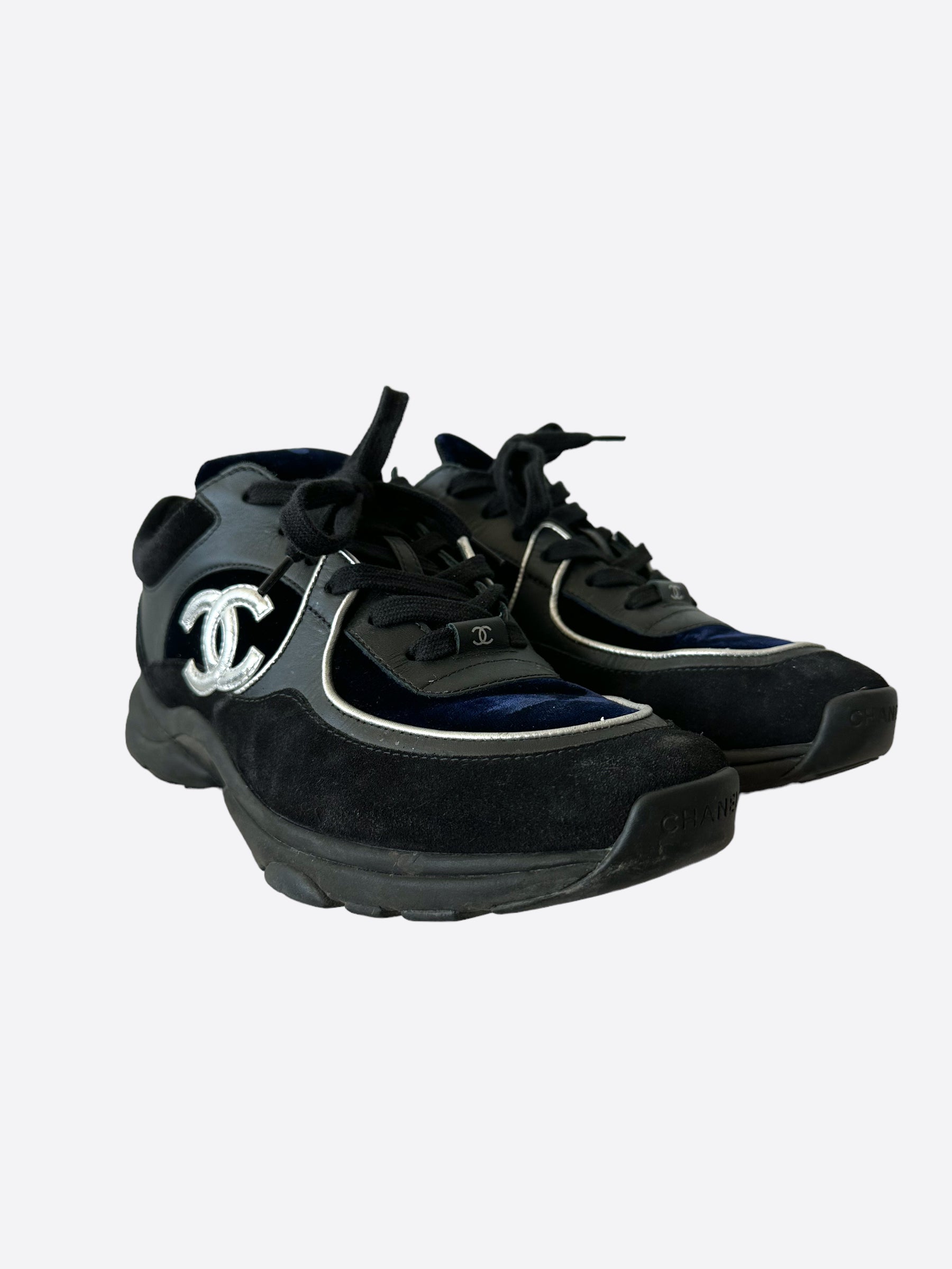 Chanel Black & Blue Velvet Sneakers - Luxury Women's Fashion Shoes for Casual Wear & Street Style