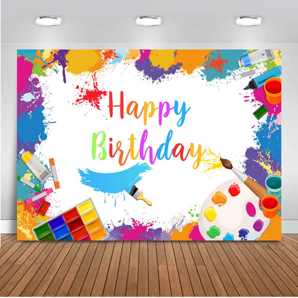 Mocsicka Art Party Birthday Backdrop - 5'x3' Messy Paint Splatter Photography Background for Kids' Painting Party Decorations | Perfect for DIY Photo Booth, Creative Birthday Celebrations & Artistic Events