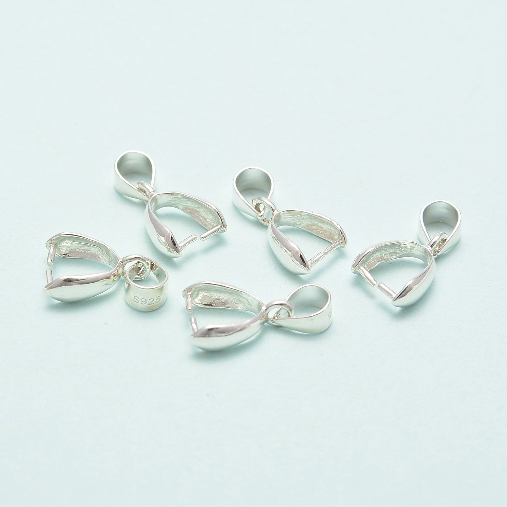 925 Sterling Silver Pinch Bail 9x16mm - 5Pcs Jewelry Making Supplies for Pendants, Charms & DIY Craft Projects