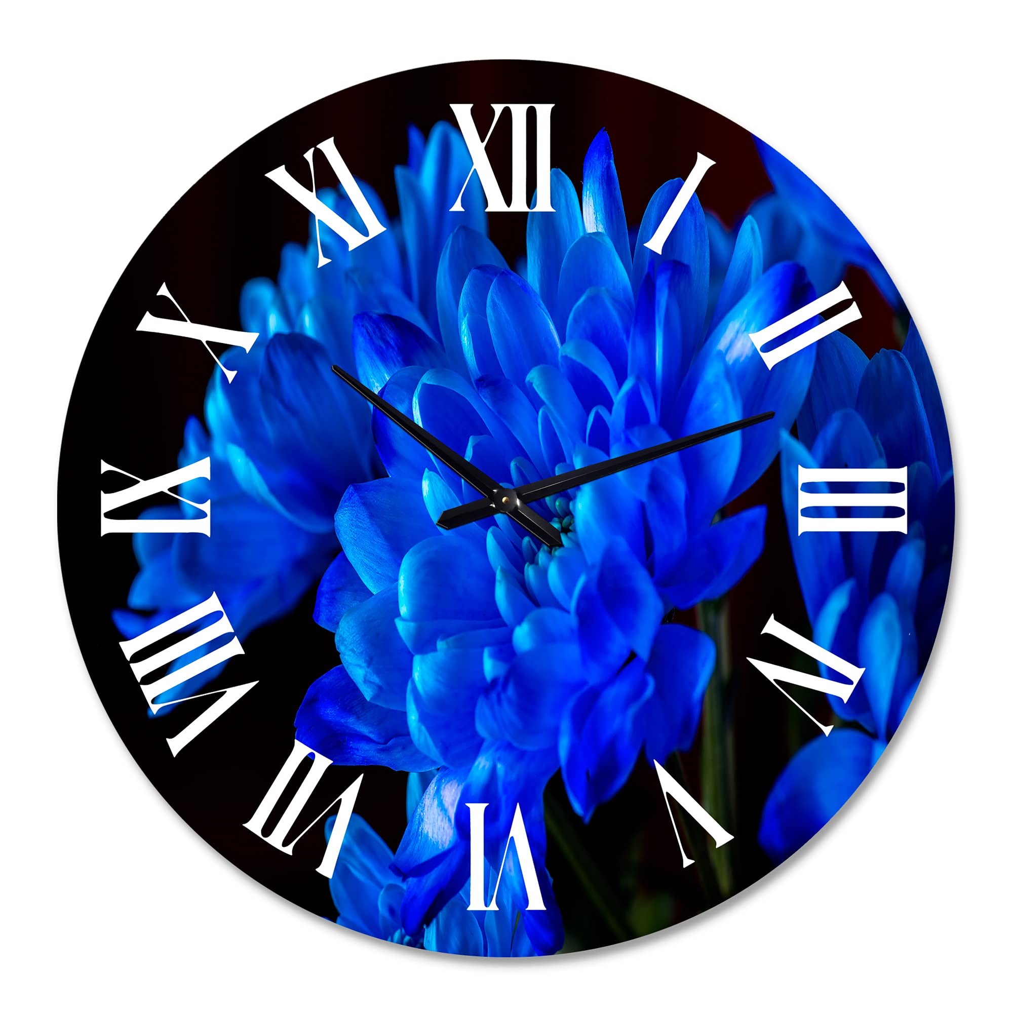 Blue Chrysanthemum Flowers Wall Clock - Large Traditional Black Floral Clock for Home & Office Decor | Perfect for Living Room, Bedroom, Kitchen, and Office Spaces