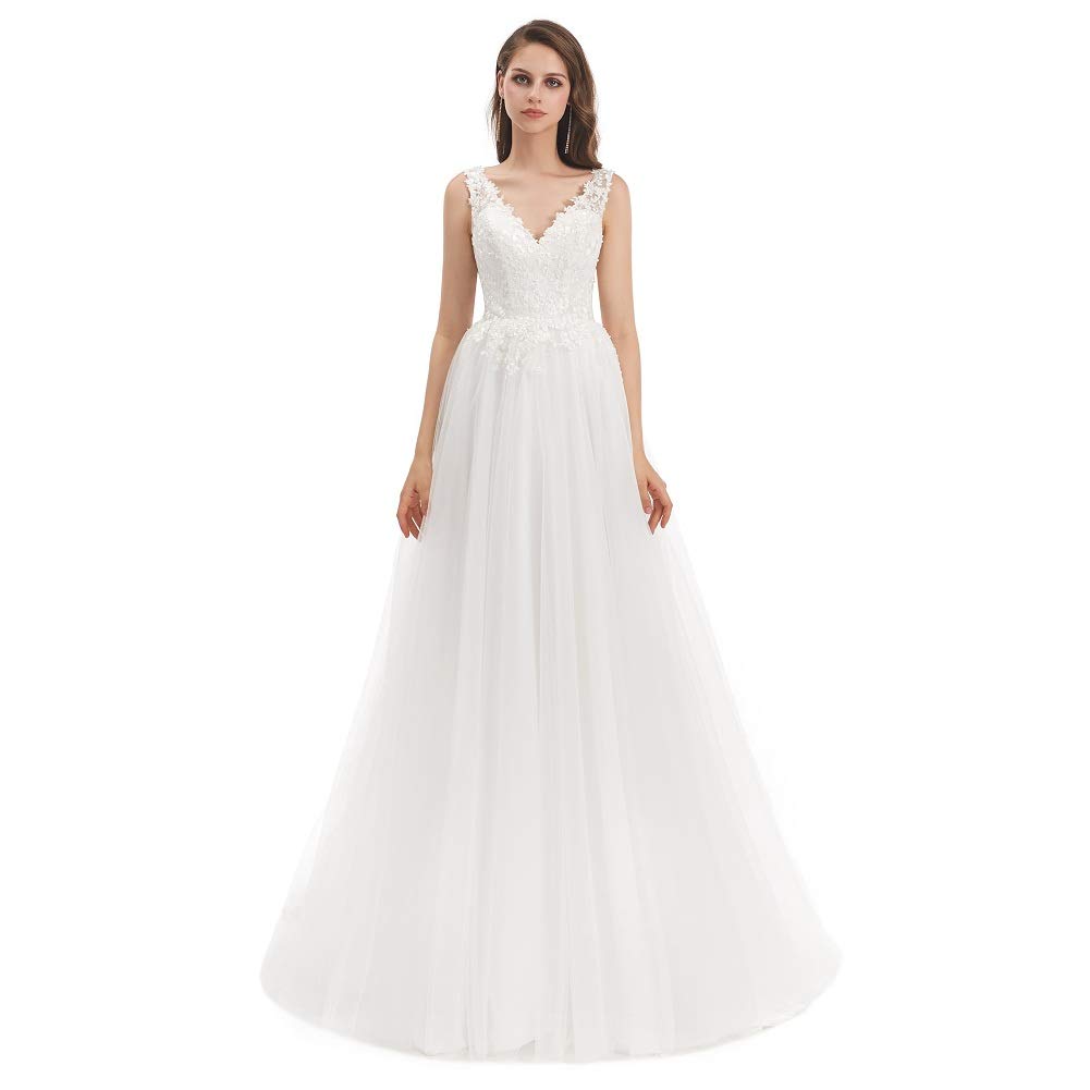 Leyidress Ivory Beaded A-Line Wedding Dress for Women – Elegant Bridal Gown for Church, Beach & Outdoor Ceremonies