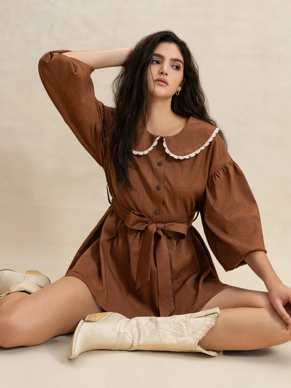 Peter Pan Collar Balloon Sleeve Blouse & Shorts Set - Vintage Inspired Women's Outfit for Casual Wear, Summer Picnics & Date Nights