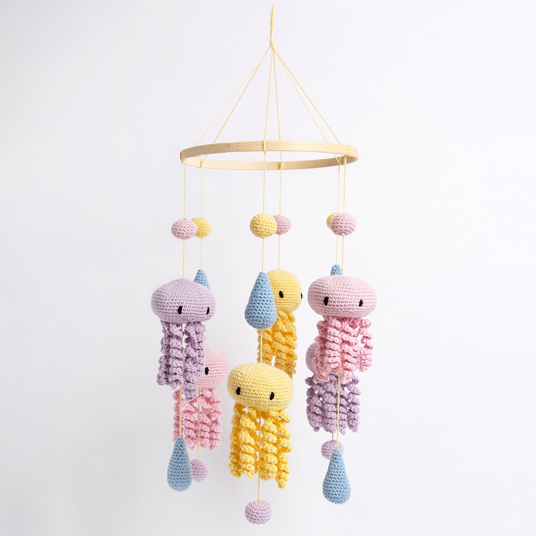 Handmade Crochet Jellyfish Baby Mobile Kit - DIY Ocean-Themed Nursery Decor for Newborns & Toddlers | Perfect for Baby Showers, Cribs & Playrooms