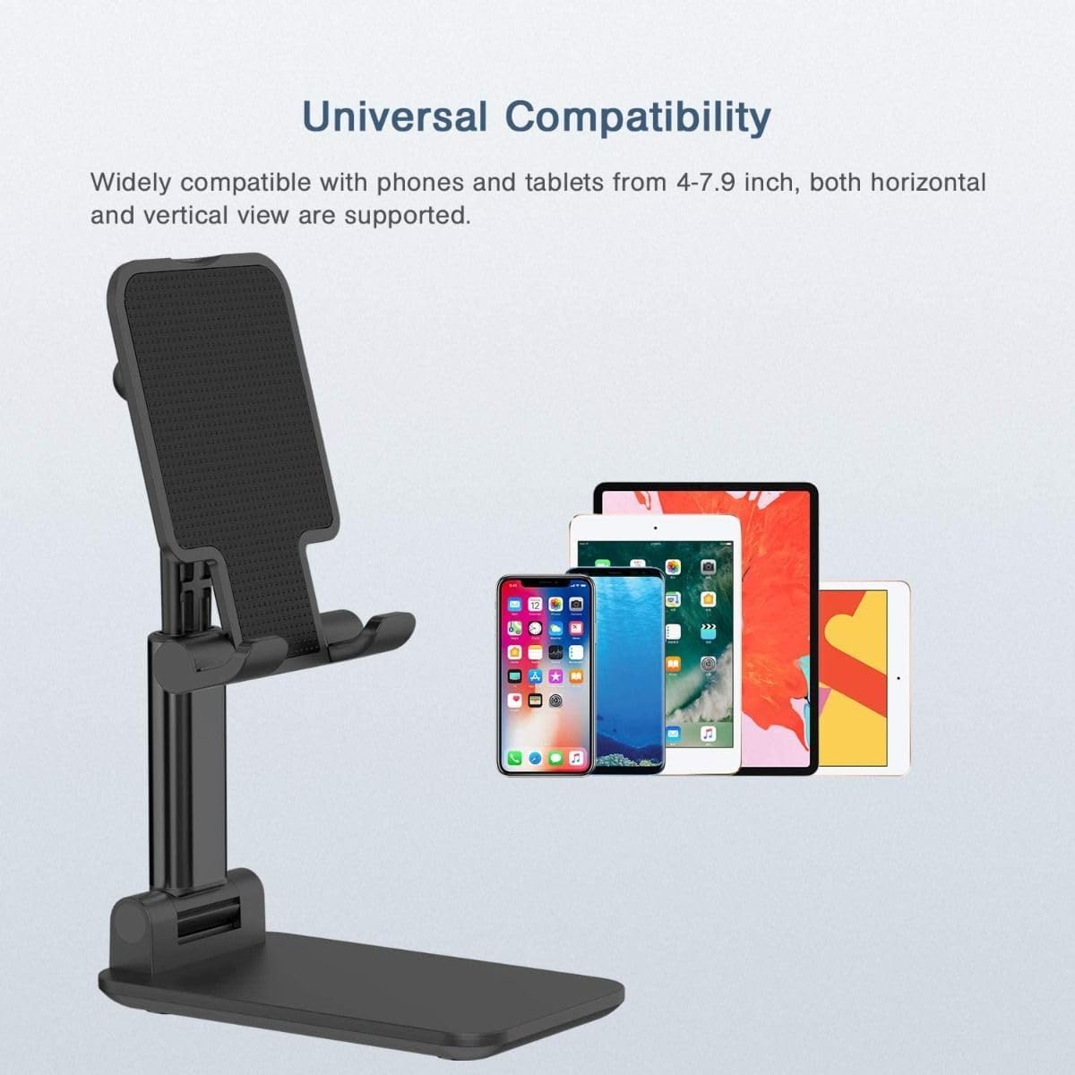 Adjustable Foldable Tablet Stand Holder - Anti-Slip Phone & iPad Mini Stand with Angle & Height Control for Kindle, Gaming, and Tablets (Black) - Perfect for Office, Home, and Travel Use