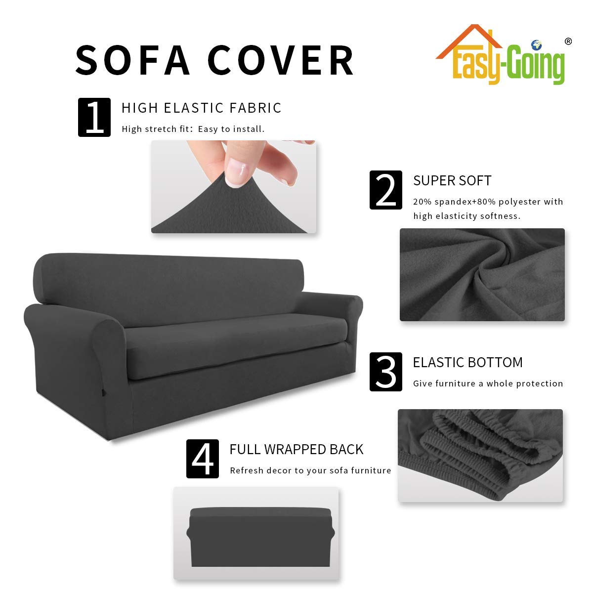 Easy-Going Chair Slipcover & Sofa Slipcover Set - Stretchable Furniture Protector for Living Room, Bedroom, Office - Washable Couch Cover for Pets & Kids