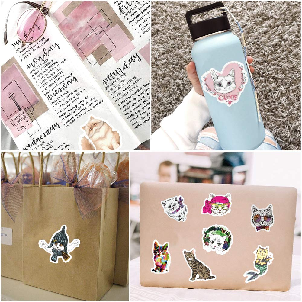 50 Pcs Cute Cat Stickers for Kindle, Kids, Water Bottles, Scrapbook, Laptop - Waterproof Vinyl Decals for School, Office & Home Decor