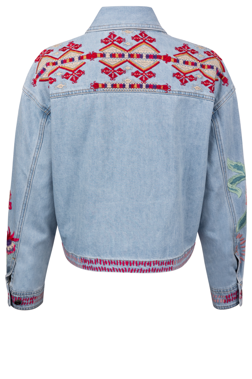 Johnny Was Women's Cropped Denim Jacket - Vintage Style Distressed Denim Shacket for Casual Outfits & Boho Fashion | Perfect for Spring Layering and Music Festivals