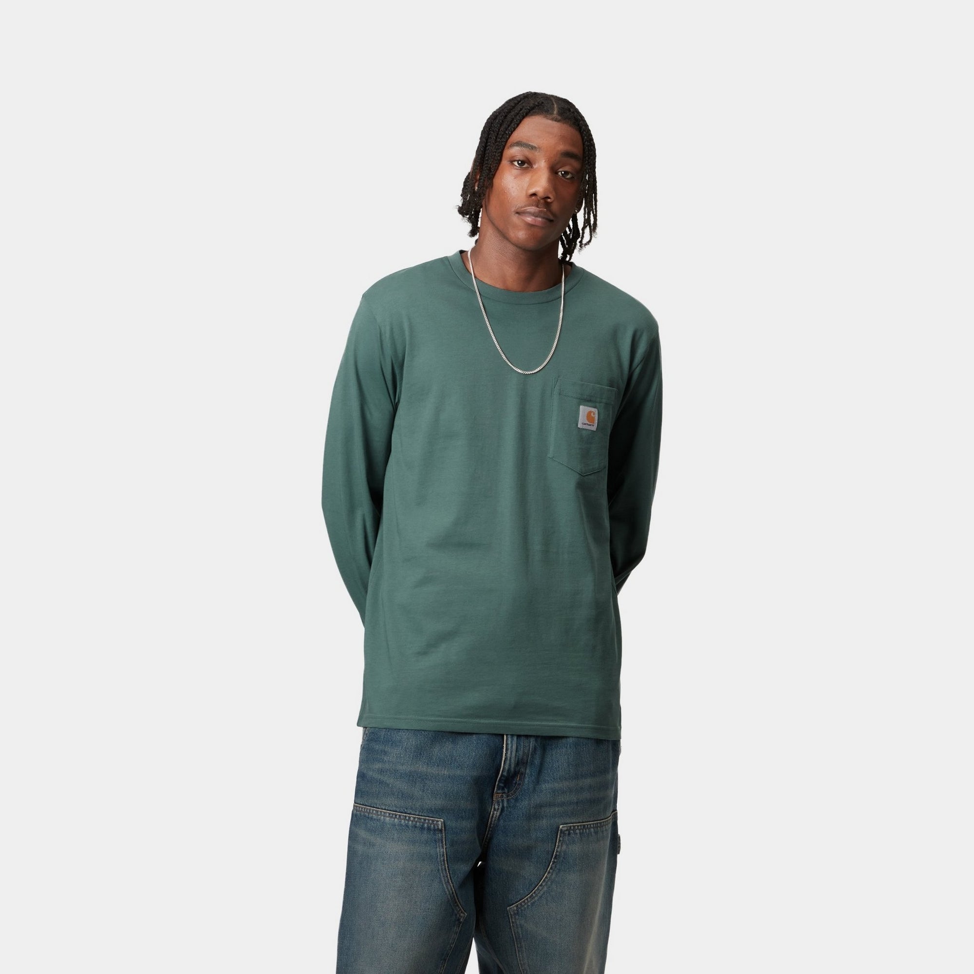 Men's Long Sleeve Pocket T-Shirt | Silver Pine Color | Casual Comfort Fit | Perfect for Outdoor Activities & Everyday Wear