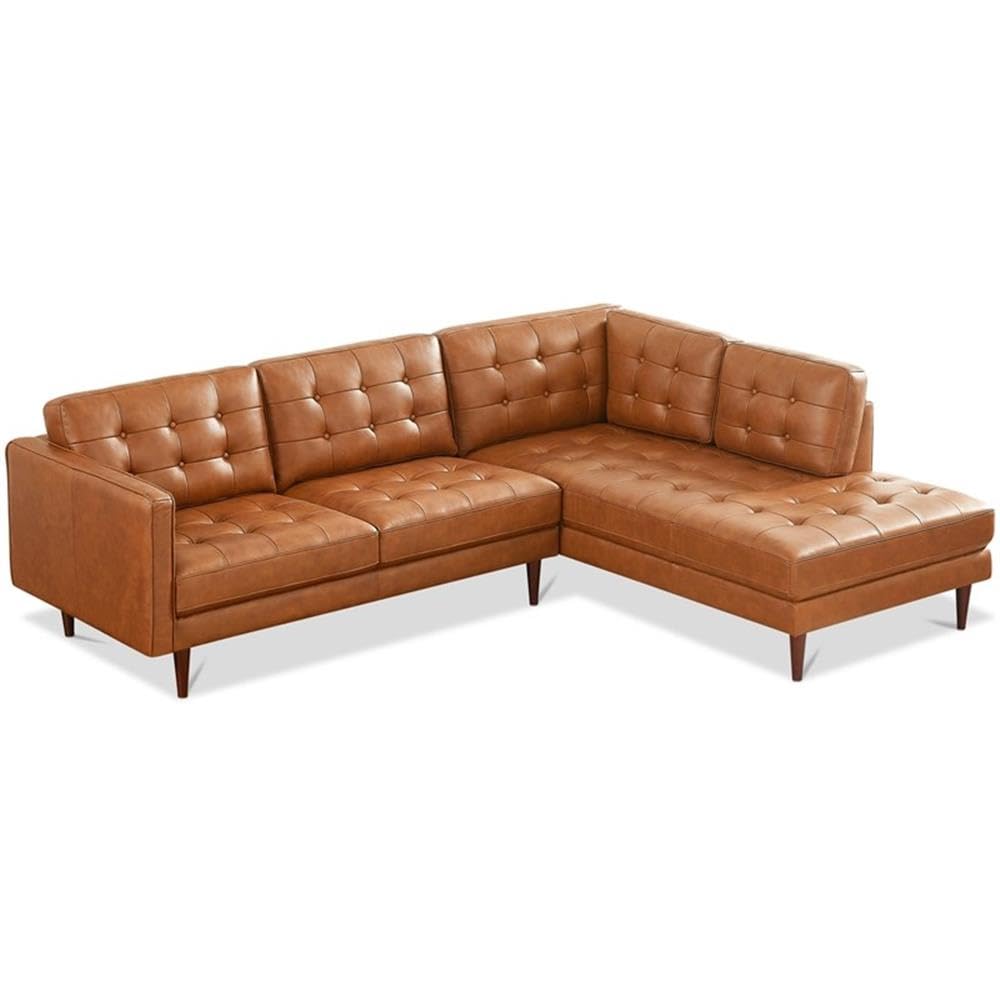 ASHCROFT Lucille Modern Leather Corner Sectional Sofa - Cognac Tan Brown - Contemporary Living Room Furniture for Small Spaces & Family Gatherings