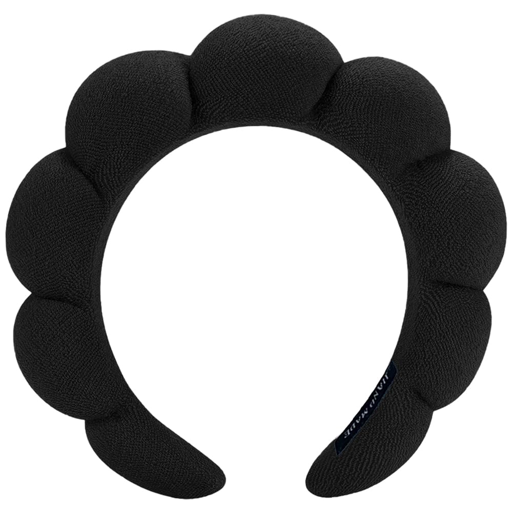 Soft Terry Cloth Spa Headband for Women & Girls - Puffy Bubble Skincare Hairband for Face Washing, Makeup & Beauty Routine (Black) | Perfect for Skincare, Facials & At-Home Spa Days