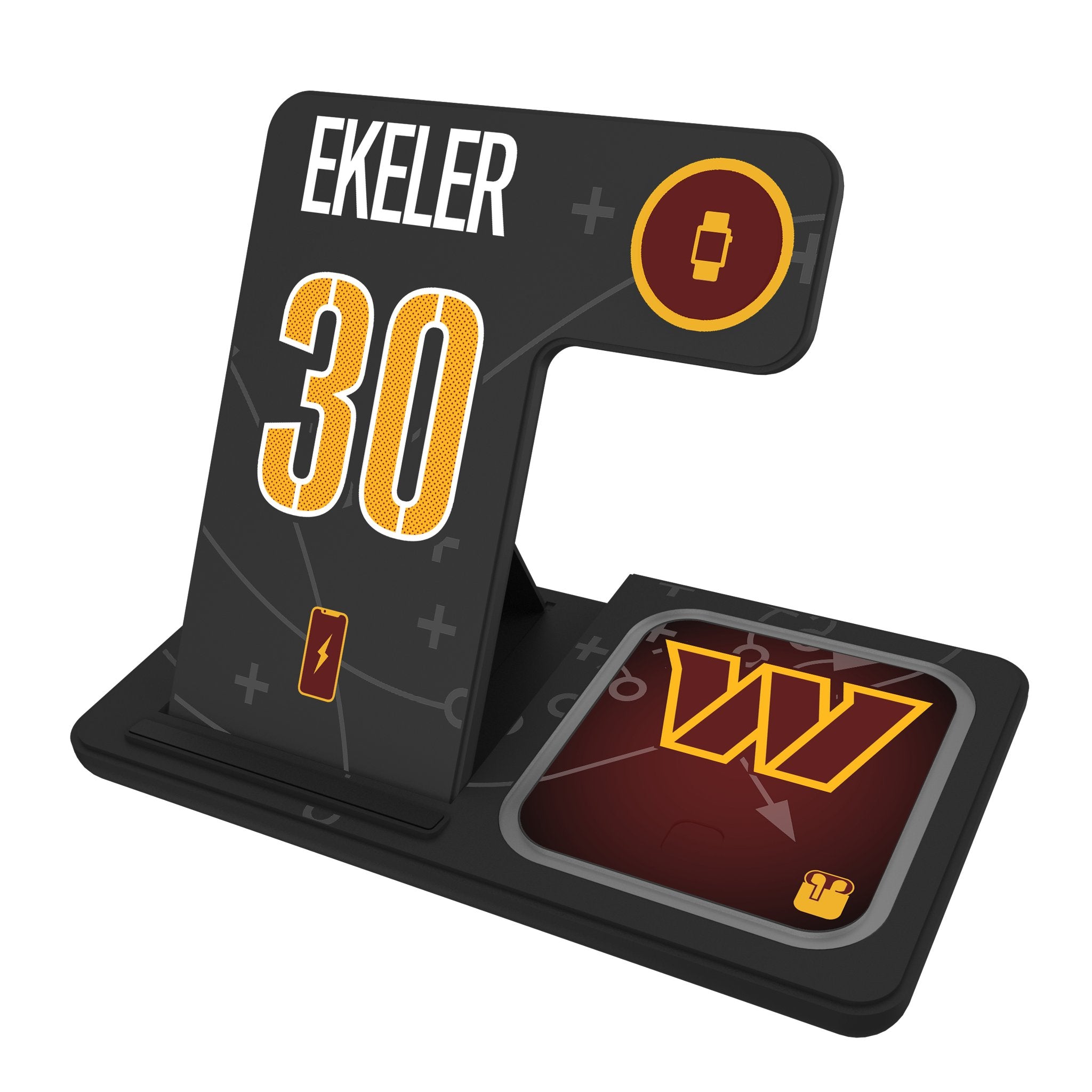 Austin Ekeler Washington Commanders 30 Ready 3-in-1 Charging Station - Fast Wireless Charger for Phone, Watch & Earbuds - Perfect for Home, Office & Travel
