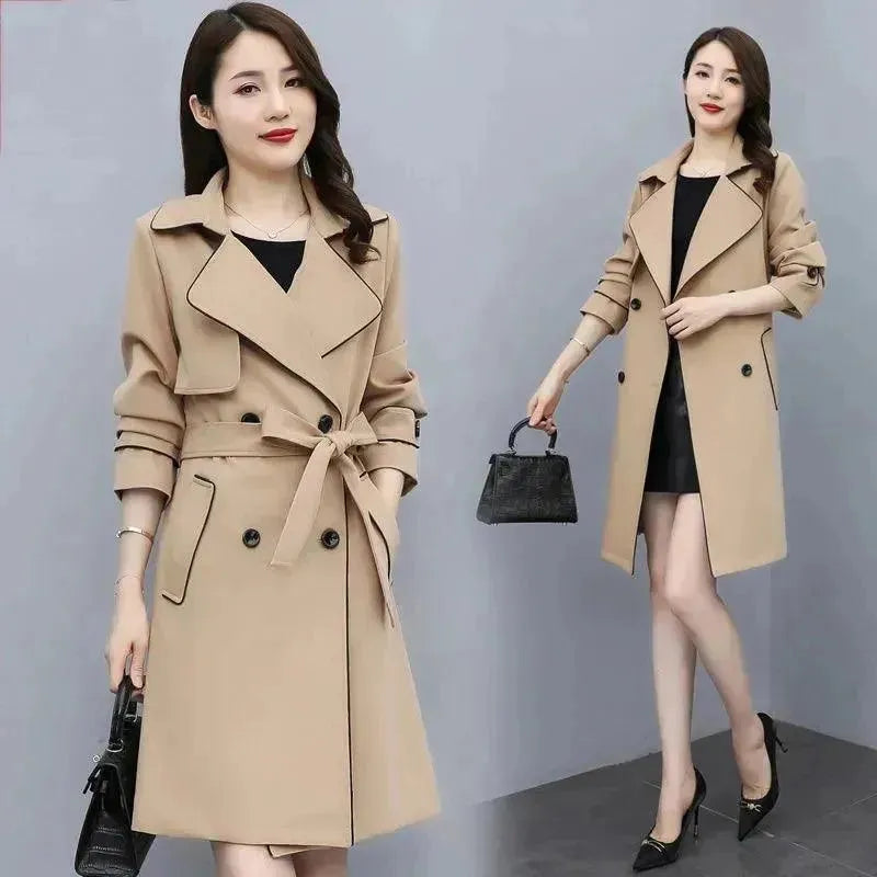 Premium Women's Mid-Length Trench Coat - Waterproof Lightweight Outerwear for Fall & Spring | Office, Travel & Casual Wear