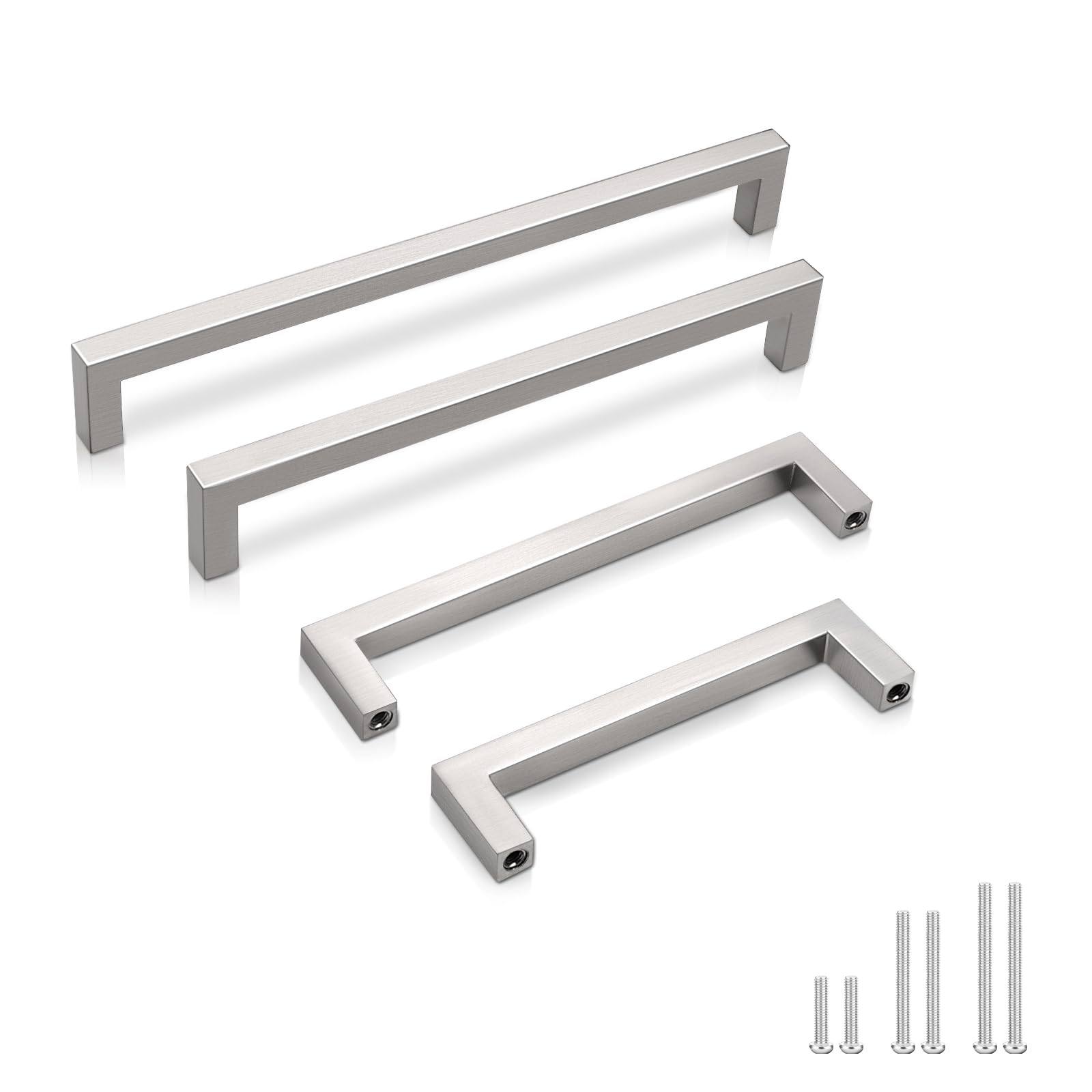 GobeKor 25 Pack Brushed Nickel Cabinet Handles - 7-1/2 Inch (192mm) Hole Center Square Drawer Pulls for Kitchen Cabinets, Dressers & Furniture - Modern Cabinet Hardware for Home Renovation & DIY Projects