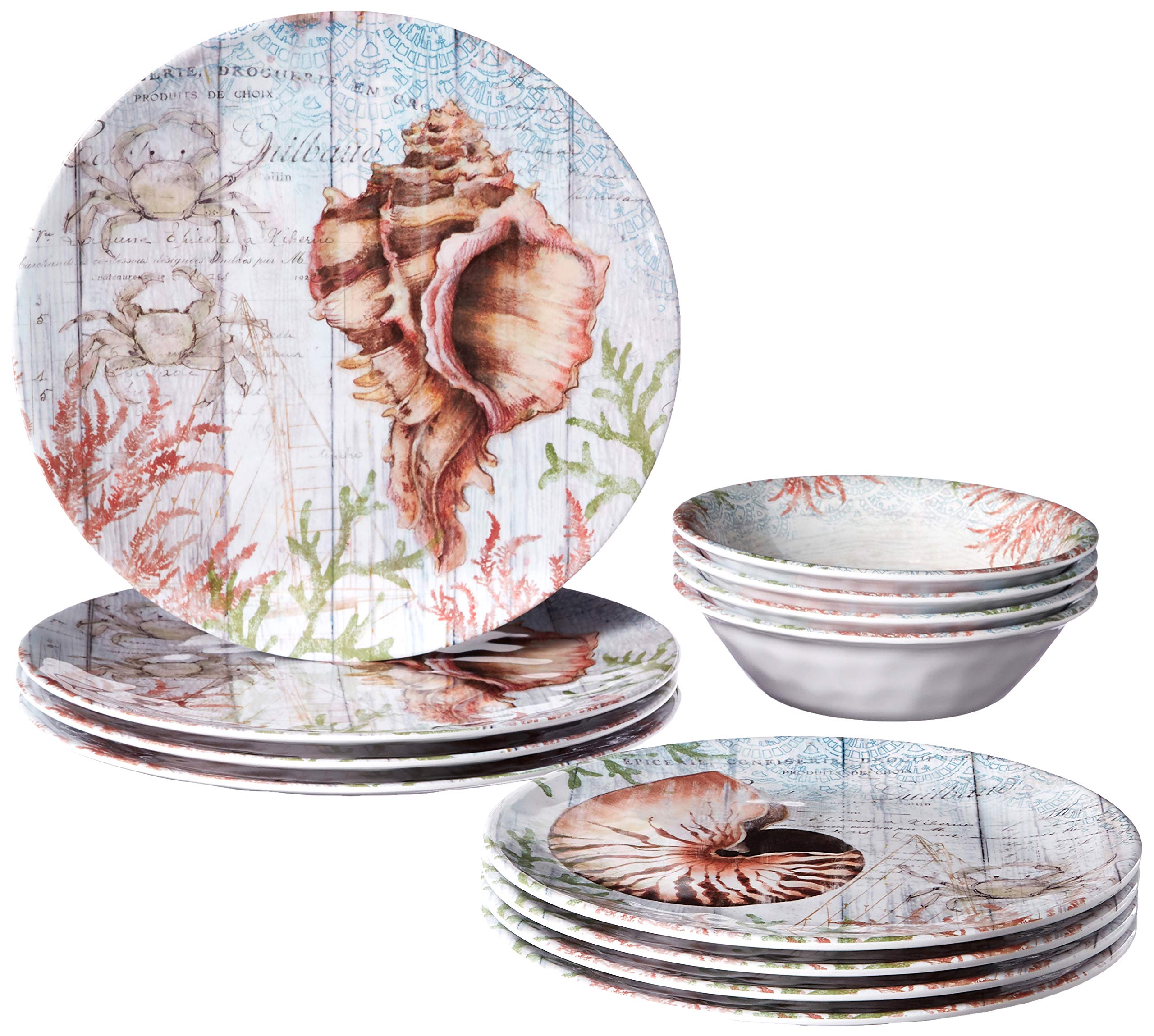 Certified International Sanibel 12-Piece Melamine Dinnerware Set - Durable & Lightweight for Outdoor Dining, Picnics, and Everyday Use