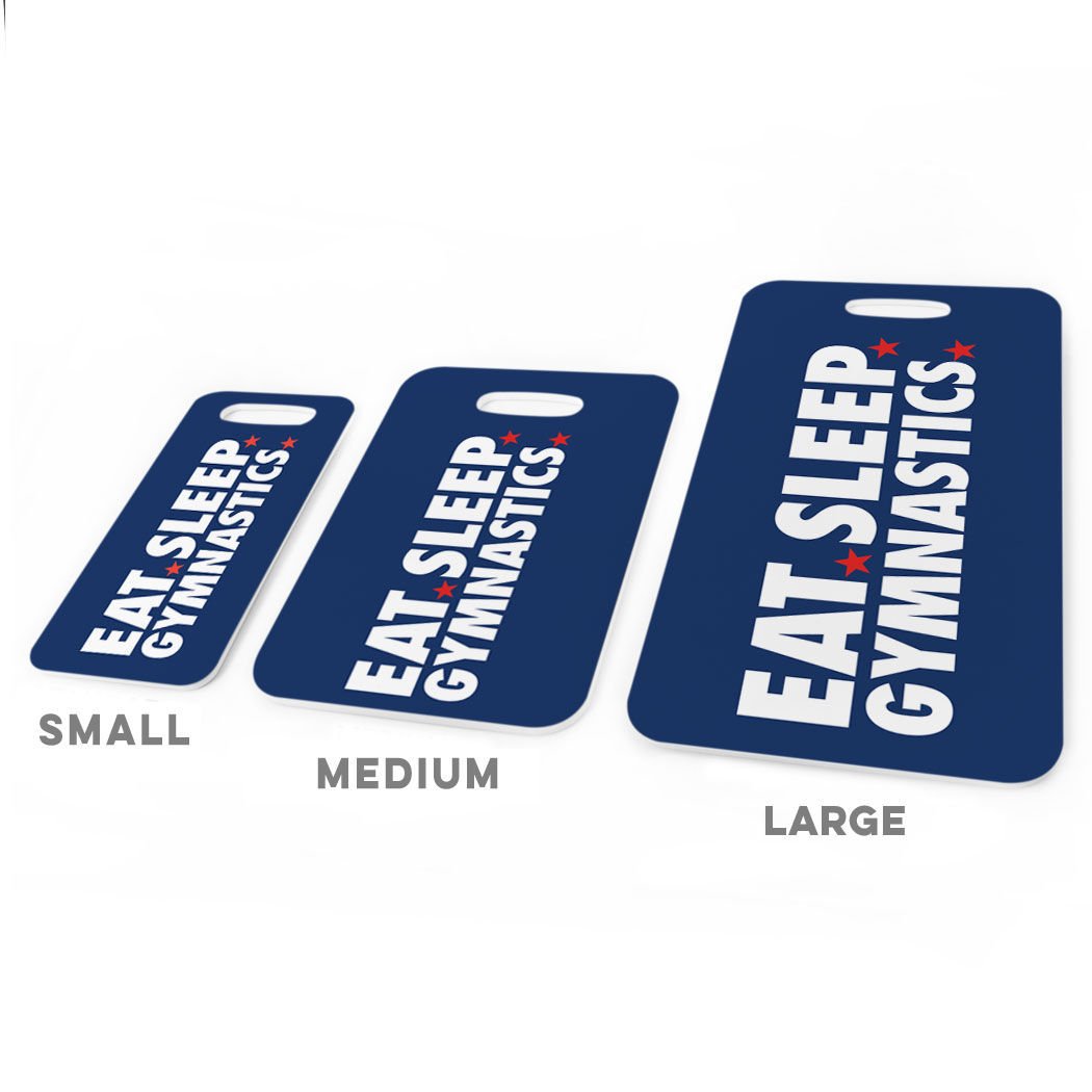 Custom Gymnastics Luggage Tag & Bag Tag - Personalized Eat Sleep Gymnastics Design with Info on Back - Small Navy Blue - Perfect for Gym Bags, Travel Luggage & Sports Equipment Identification