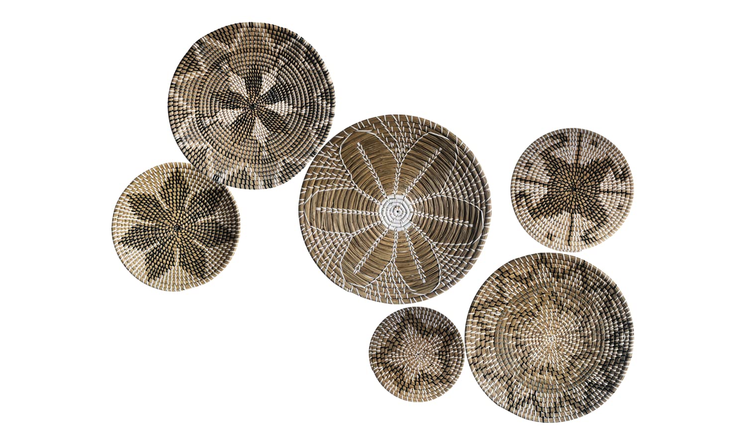 Set of 6 Handmade Wicker Wall Baskets - Boho Rattan Wall Decor, Woven Basket Wall Art, Natural Wicker Wall Tray - Perfect for Home Decor, Nursery, Living Room & Gift for Mom (Boho Style, Set of 6)