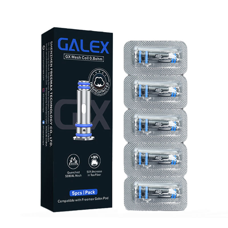 FreeMax Galex / Galex Nano / Galex Pro Replacement GX Coils (5 Pack) - Compatible with FreeMax Vape Tanks - Long-Lasting Mesh Coils for Smooth Flavor - Perfect for Vaping Enthusiasts & Cloud Chasers