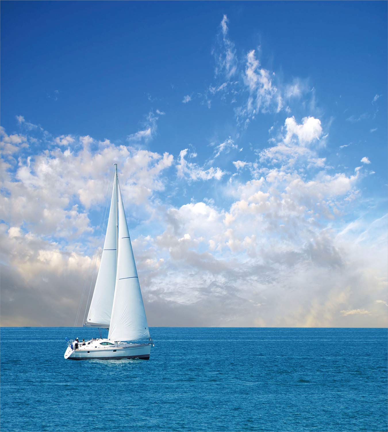 Ambesonne Ocean Duvet Cover Set - Modern Sailboat Design with Sea Horizon & Cloudy Sky - 3 Piece Queen Size Bedding Set with 2 Pillow Shams in Sky Blue & White - Perfect for Coastal, Nautical & Summer Beach Themed Bedrooms