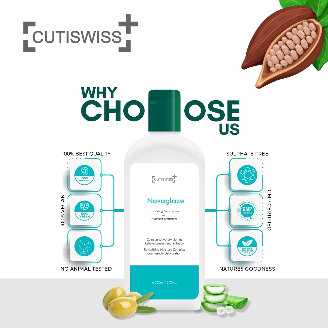 Cutiswiss Aloe Vera Body Lotion for Dry, Normal & Sensitive Skin | Hydrating & Soothing Moisturizer | 200ml | Perfect for Daily Skincare & After Sun Care