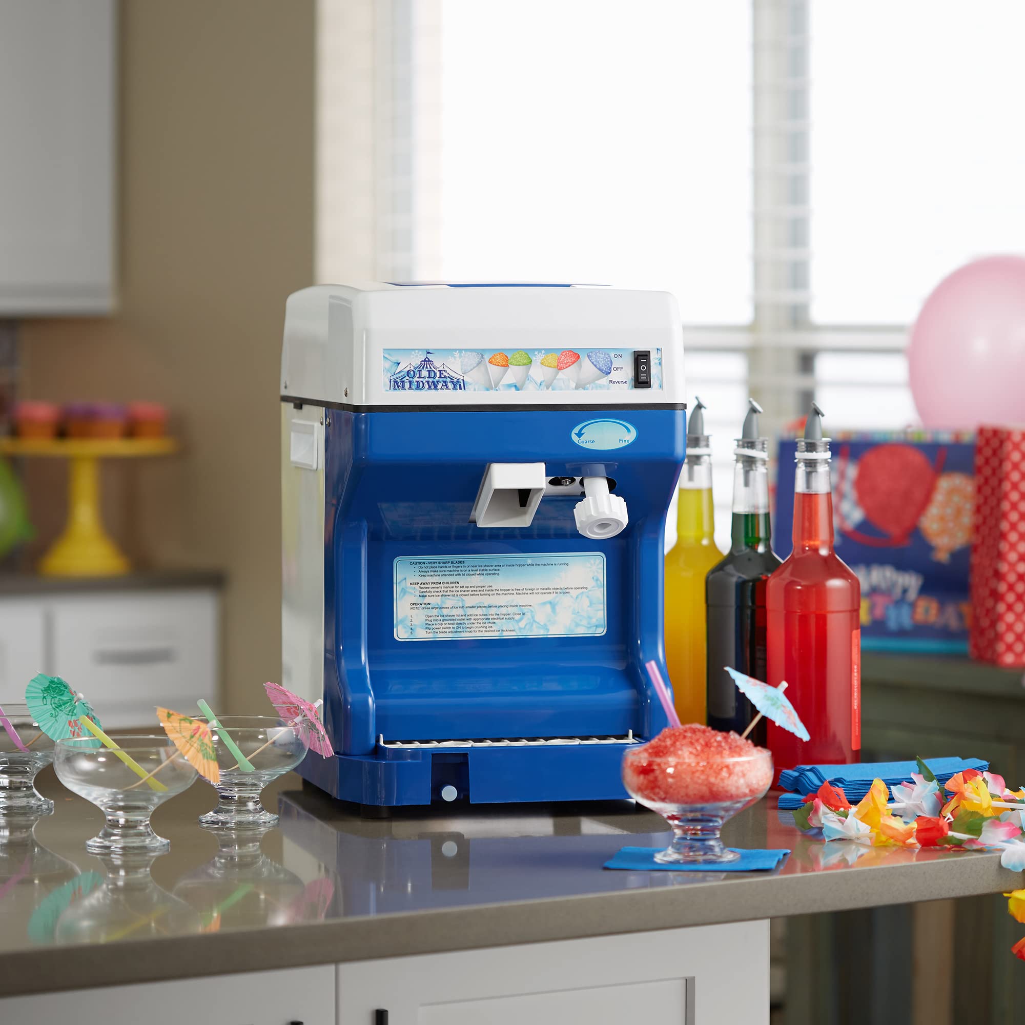 Olde Midway Electric Snow Cone Machine - Commercial & Home Use Shaved Ice Maker for Slushies, Desserts & Party Treats | Perfect for Summer Parties, Carnivals & Family Gatherings