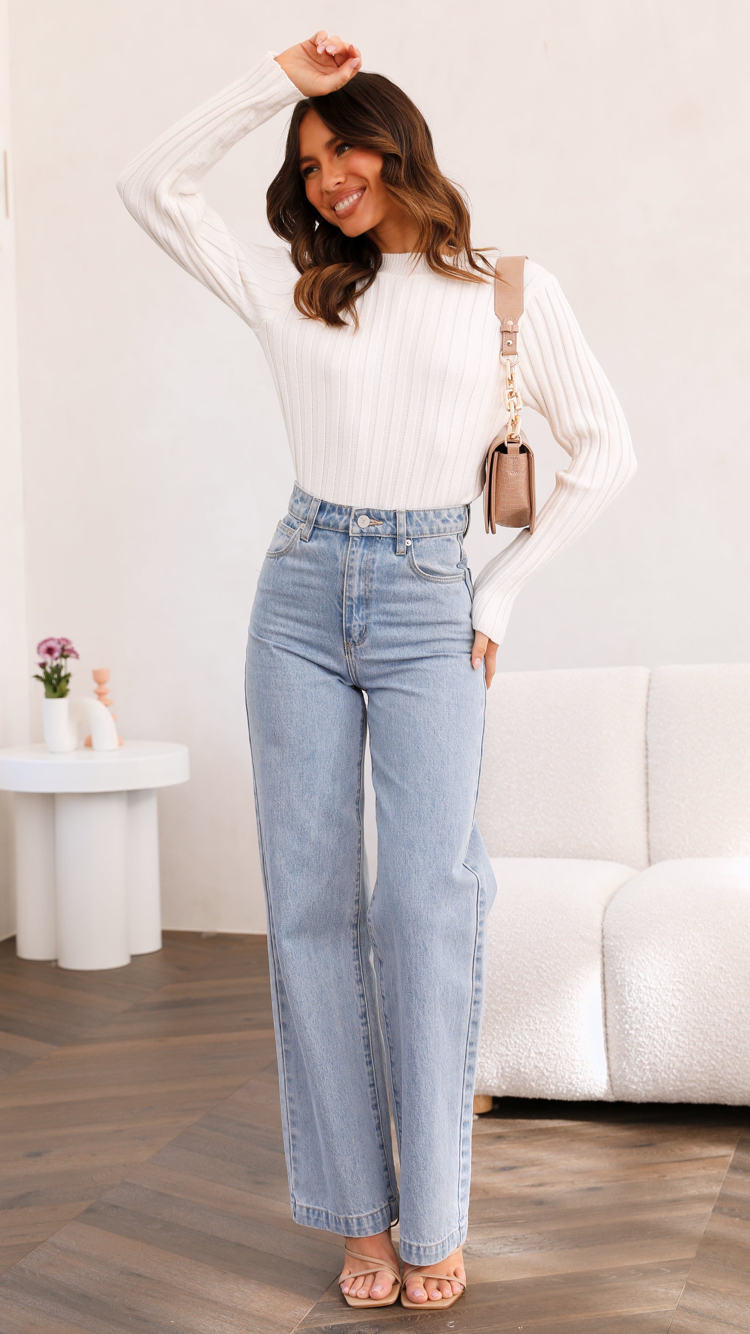 Imogen Long Sleeve Knit Crop Top - White | Women's Fashion Tops for Casual Wear, Layering & Street Style Outfits