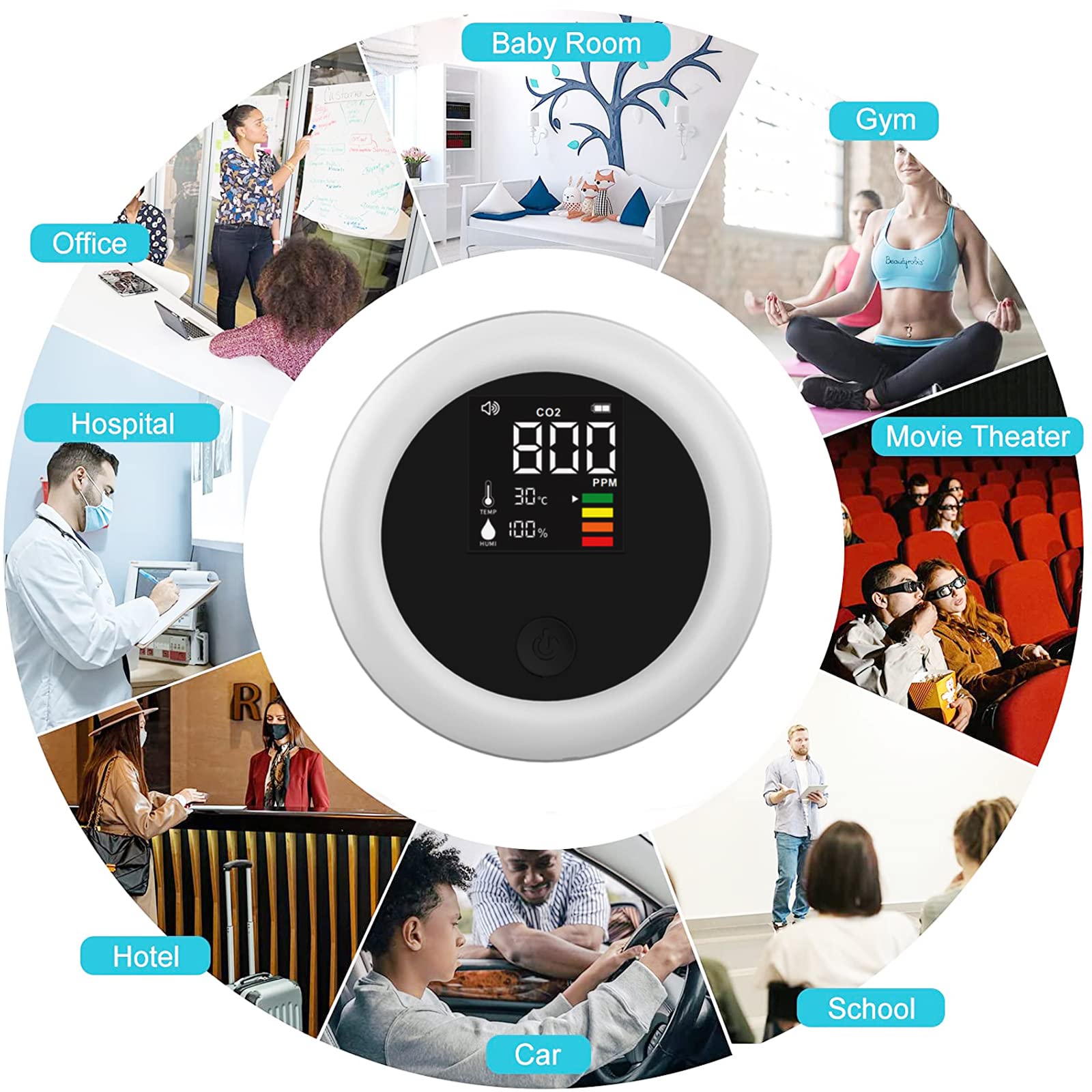 Mini CO2 Detector Keychain - 3-in-1 Air Quality Monitor with Alarm for Home & Travel
