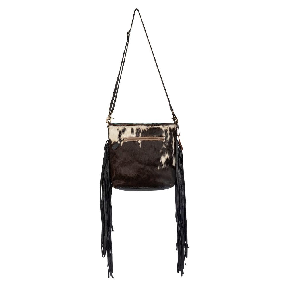 Myra Aqua Hand-Tooled Leather Bag - Women's Upcycled Cotton & Cowhide Purse for Casual Outings