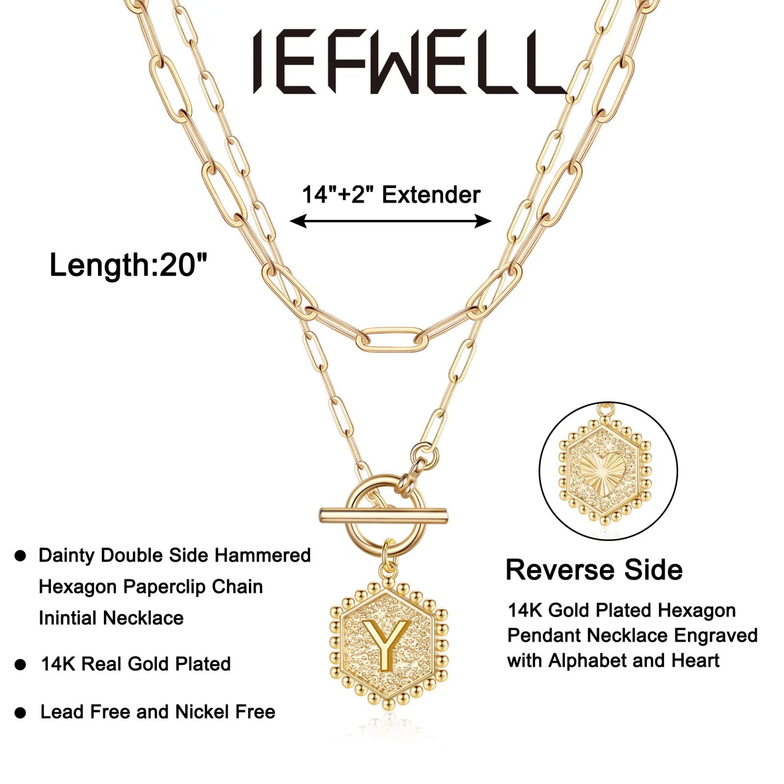 14K Gold Plated Layered Necklace for Women - Rose Gold & Silver Paperclip Chain with Toggle Clasp | Initial Necklace | Elegant Layered Jewelry for Everyday Wear, Date Nights & Special Occasions