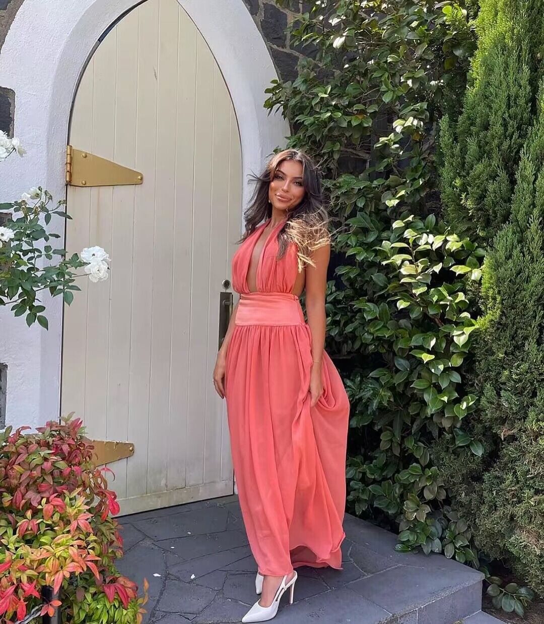 Elegant A-Line Watermelon Chiffon Prom Dress J2888 - Perfect for Homecoming, Formal Dances & Special Occasions