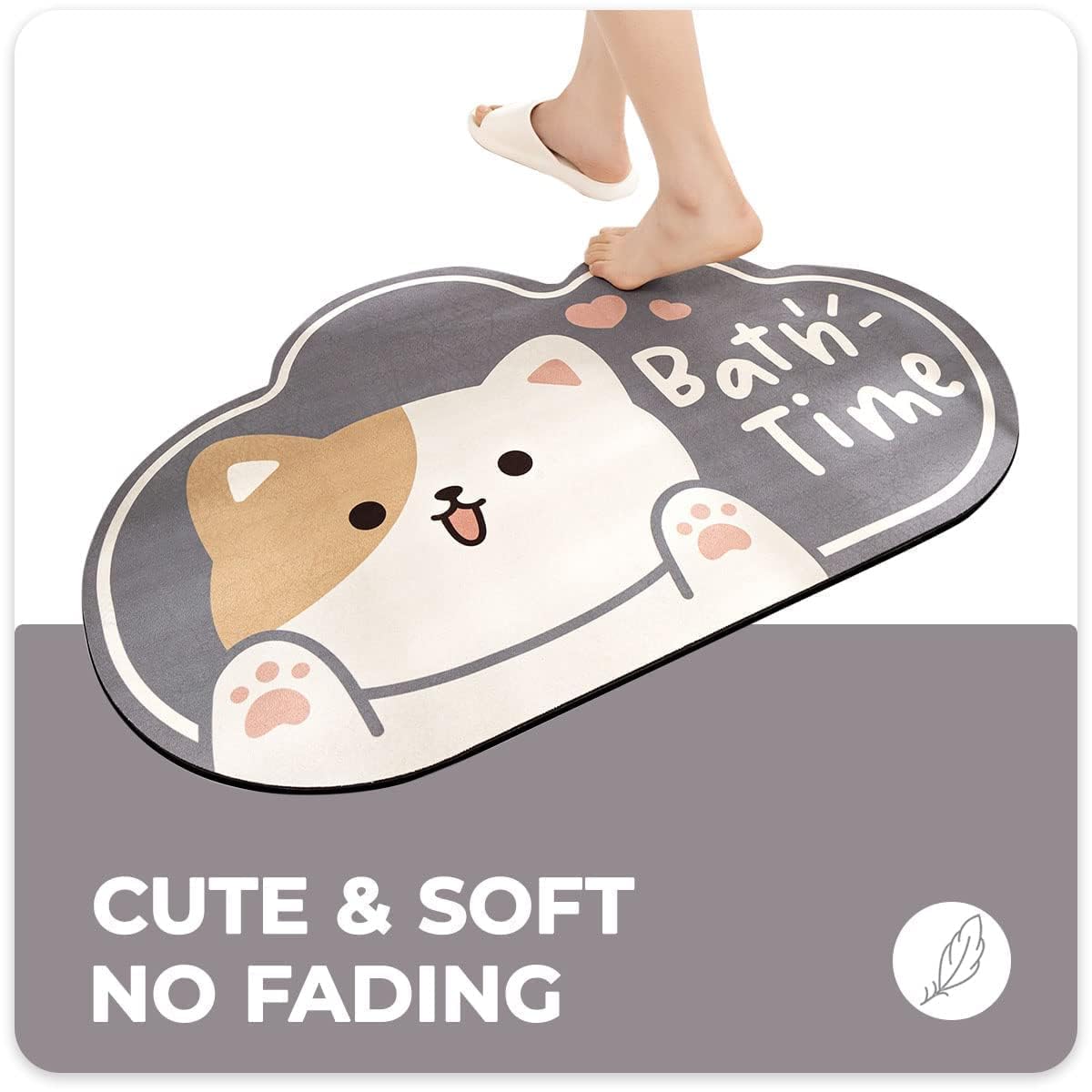 Super Absorbent Microfiber Bath Rug - Non-Slip Cute Animal Bath Mat, Soft Foam Quick Dry Bathroom Rug (15.7 x 23.6 Inches, Cat Design) - Perfect for Kids' Bathrooms, Nursery Decor & Cozy Home Spa