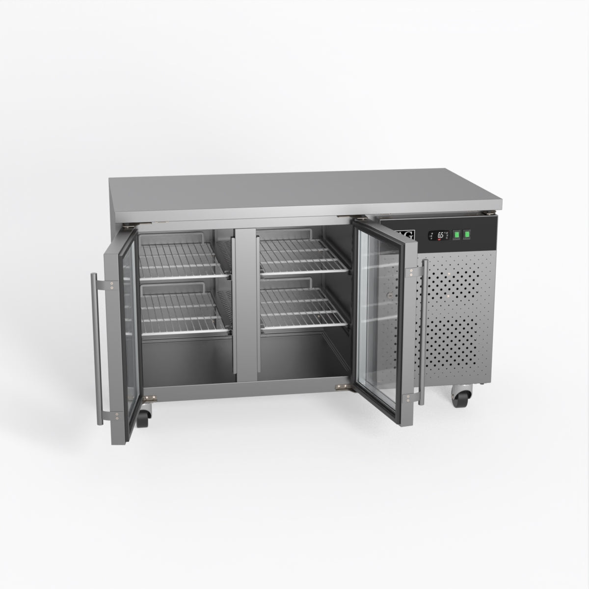 Commercial Glass Door Refrigerator - 2 Door Under Counter Display Fridge 700mm Depth GNX2100TNG - Perfect for Restaurants, Cafes, and Retail Stores