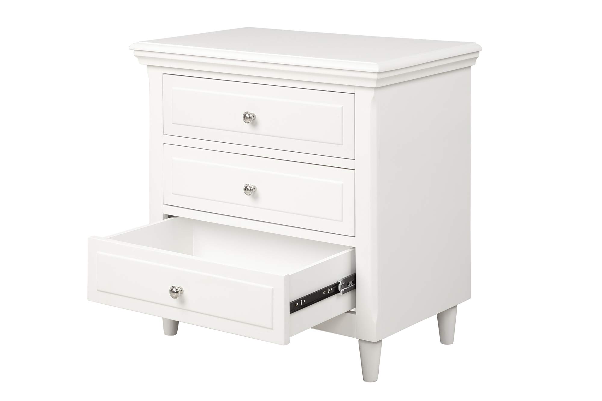 3-Drawer Wood Nightstand with Storage - White Bedside Table for Bedroom, Living Room & Office Organization