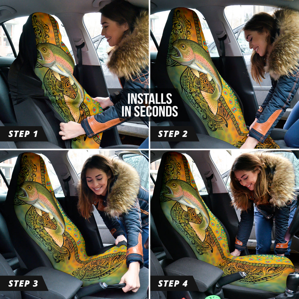 Premium Trout Fish Pattern Car Seat Covers - Waterproof & Durable Auto Accessories for Trucks, SUVs, Sedans | Perfect Gift for Anglers & Outdoor Enthusiasts