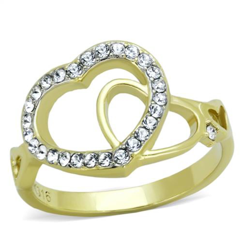 14K Gold Heart Crystal Ring for Women - Size 5-10 | Elegant Gift & Party Jewelry