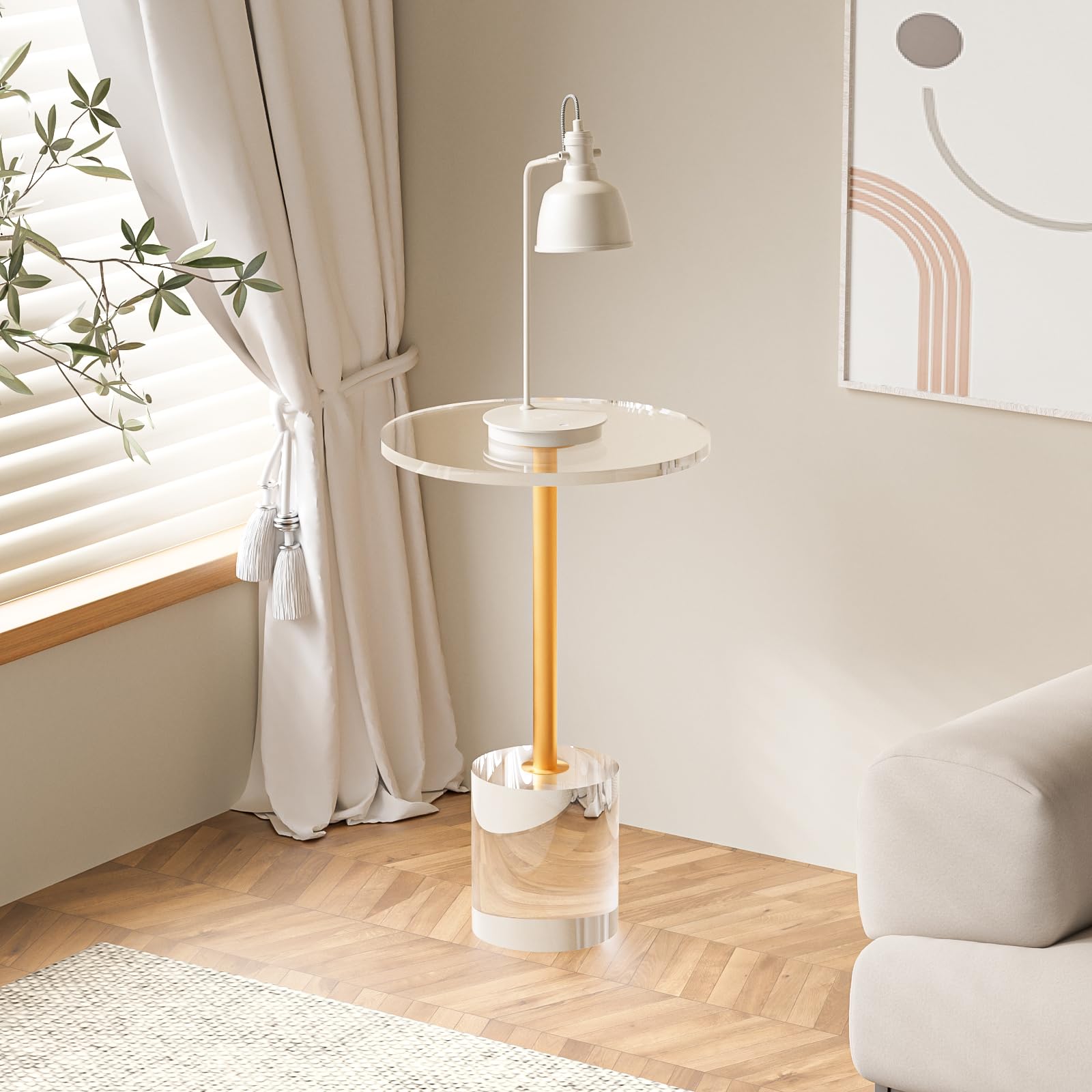 Modern Clear Acrylic Side Table with Gold Base - 13.8