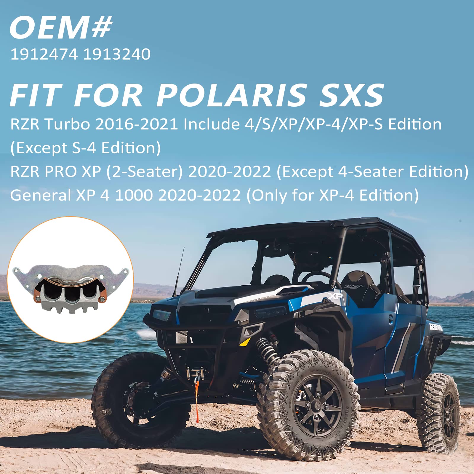 Polaris RZR Turbo RZR PRO XP General XP 4 1000 Front Right Brake Caliper with Sintered Pads - OEM# 1912474 1913240 - Perfect for Off-Road ATV & UTV Brake System Replacement & Repair