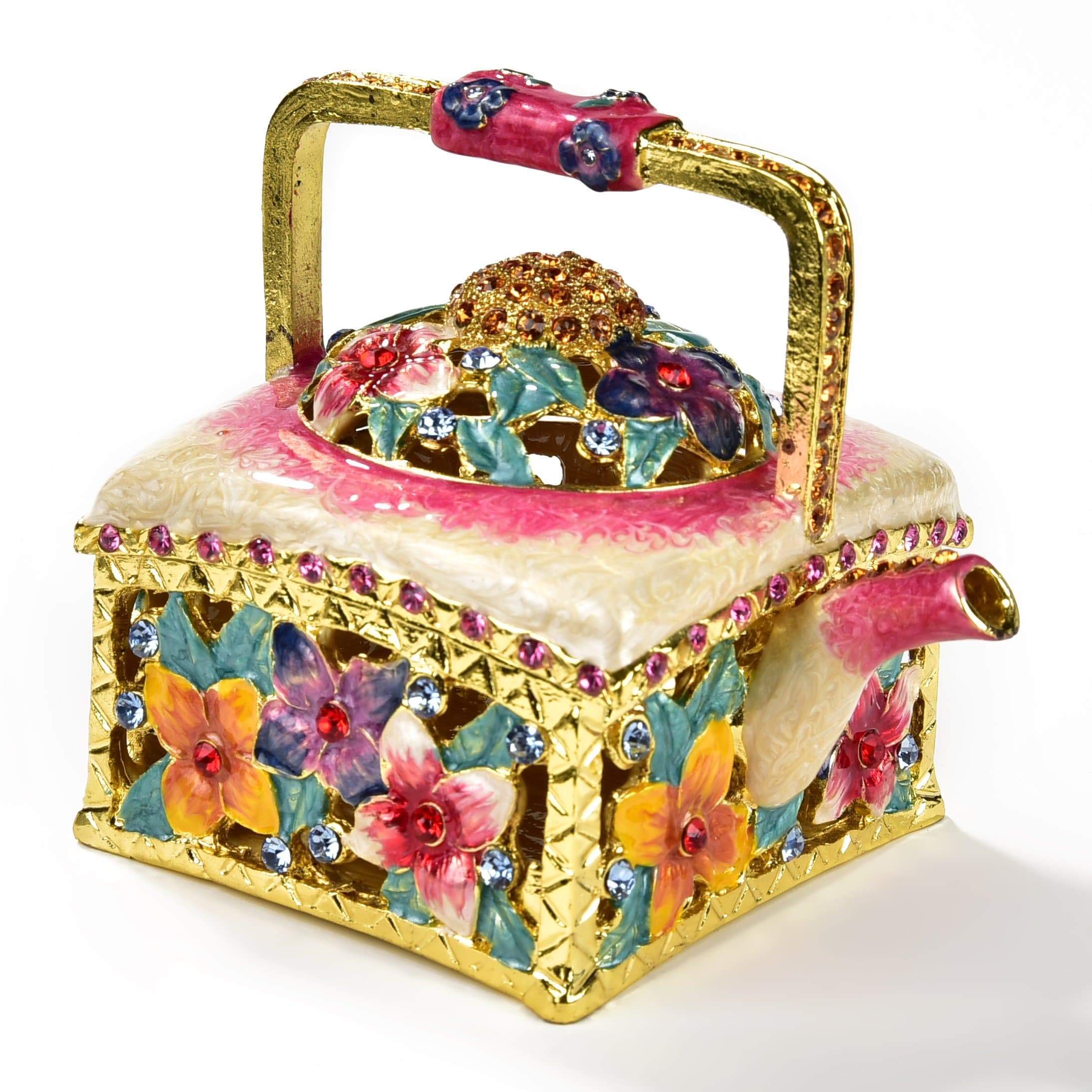 KALIFANO Handmade Jewelry Box for Women with Swarovski Crystals & Gemstones - Floral Design Earring, Necklace & Ring Organizer - Perfect for Gift, Travel & Home Decor Storage