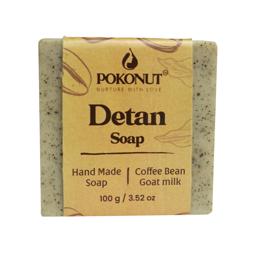 POKONUT Coffee Goat Milk Soap - Handmade Natural Shea Butter Bar for Bright Clear Skin | SLS SLES Paraben Free | 100g All Skin Types | Exfoliating & Moisturizing for Face & Body | Perfect for Daily Skincare & Spa Relaxation