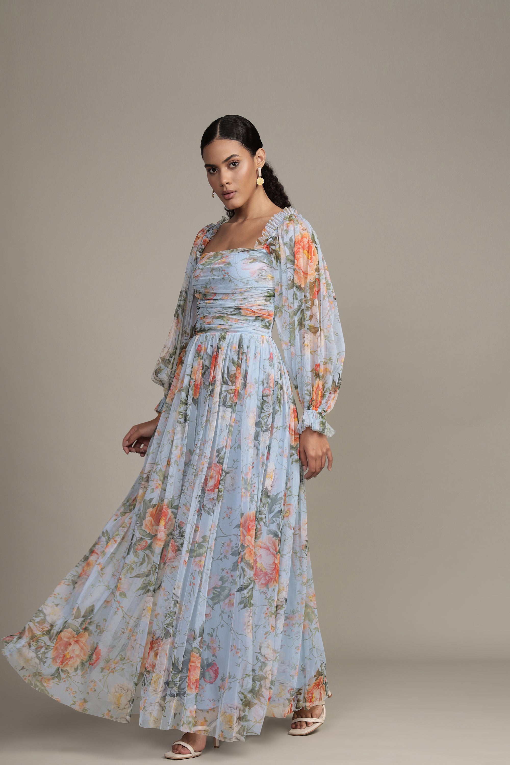Lana Maxi Dress - Blue Floral Print Women's Summer Dress, Boho Flowy Beach Dress for Vacation, Party & Casual Wear